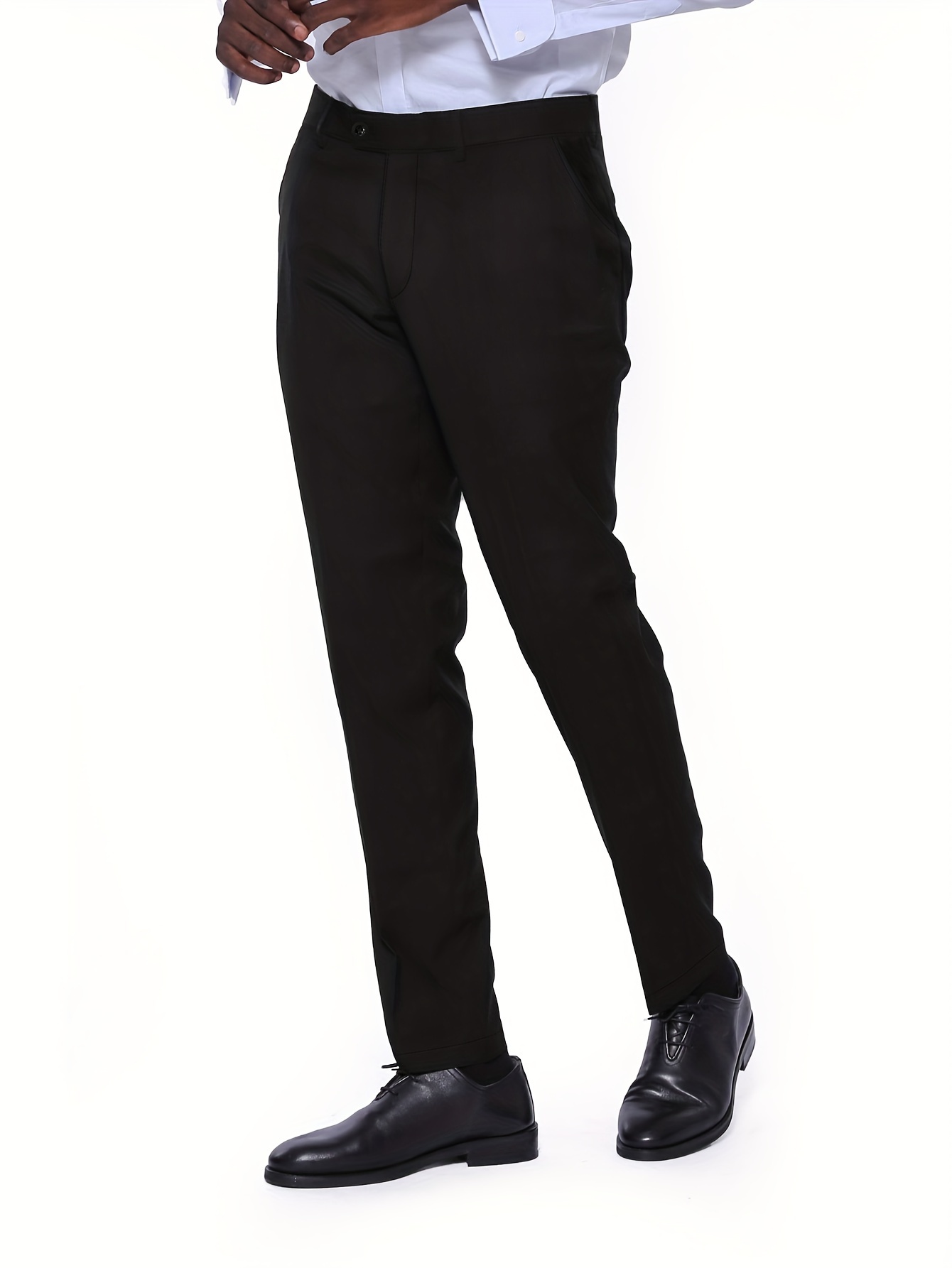 Mens Slim Fit Black Drawstring Barrel Straight Leg Pants - Comfortable Polyester Trousers with Button Detail for Spring and Fall - Woven Non-Stretch Fabric, Solid Color, Casual Style