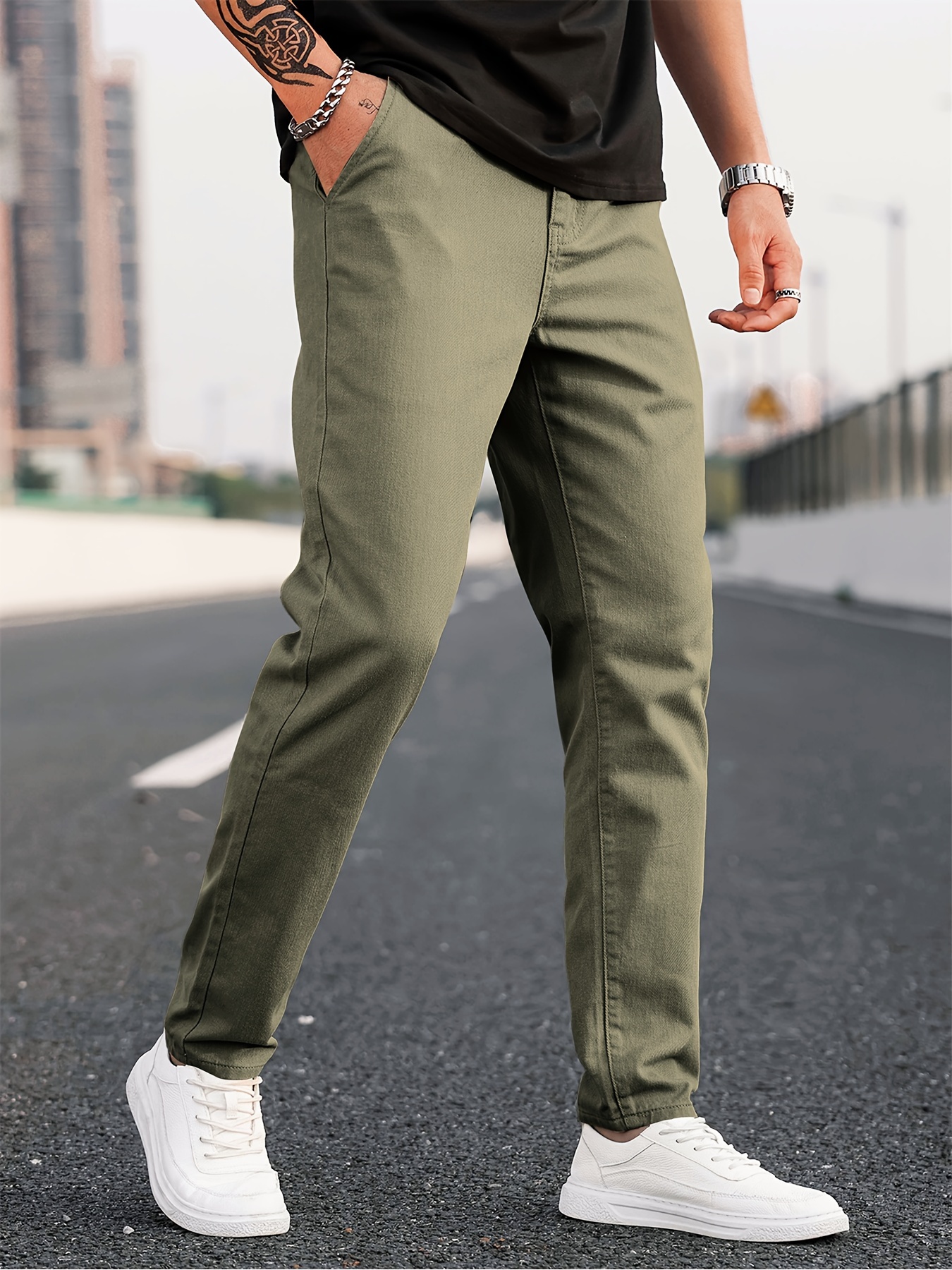 Stylish Men's Tapered Trousers - Comfortable Solid Color, Versatile Cropped Design, Perfect for Casual and Streetwear Occasions