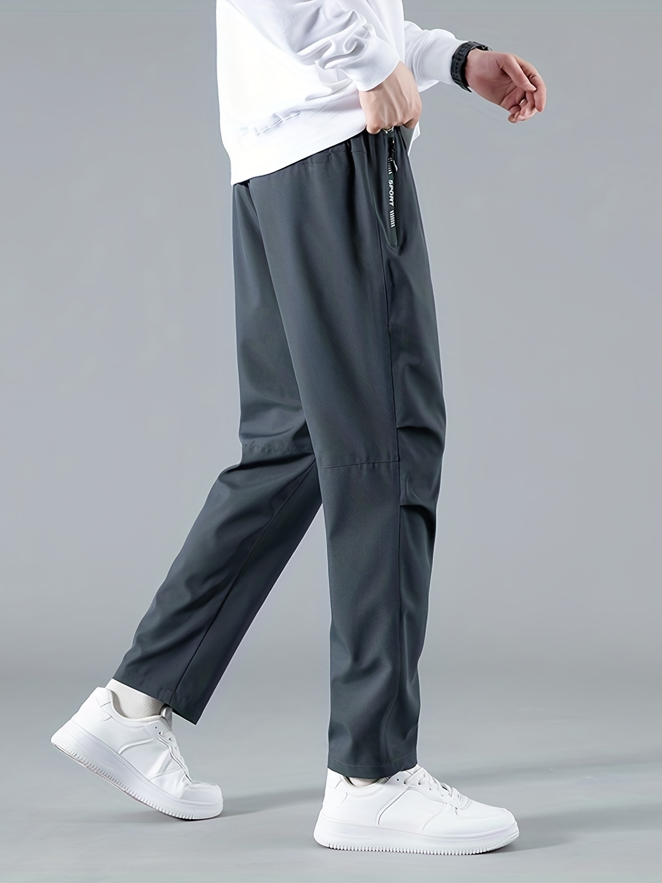 Mens Solid Comfort Sweat Pants - Regular Fit, Cuffed & Drawstring - Zippered Pockets for Secure Storage - Stylish, Durable, All-Occasion Casual Pants - Perfect for Outdoor Adventures