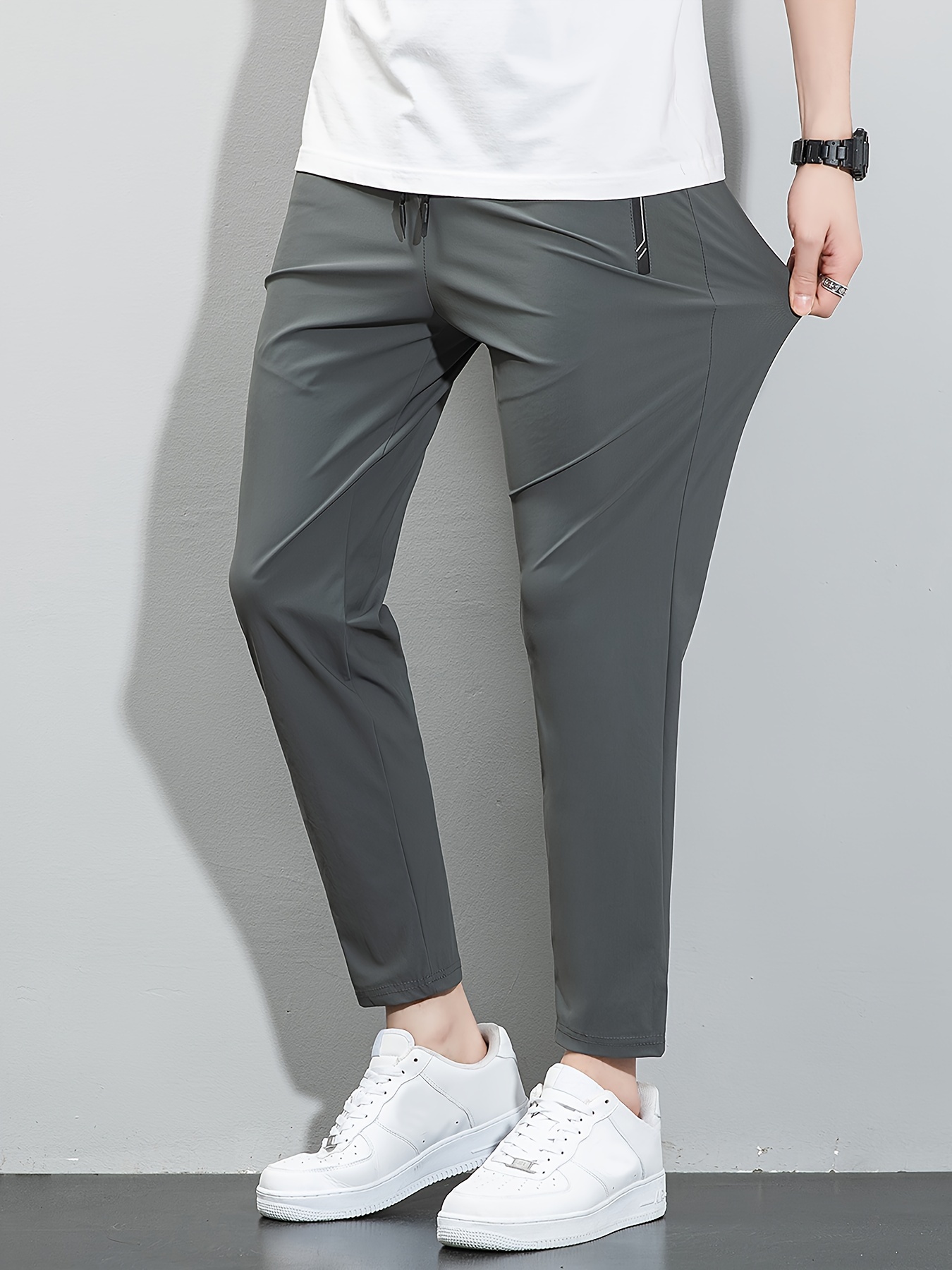 Mens Ultra-Stretch Sports Trousers - Classic Regular Fit, Secure Inner Zipper Pockets, Perfect for Warm Weather Fitness and Outdoor Activities