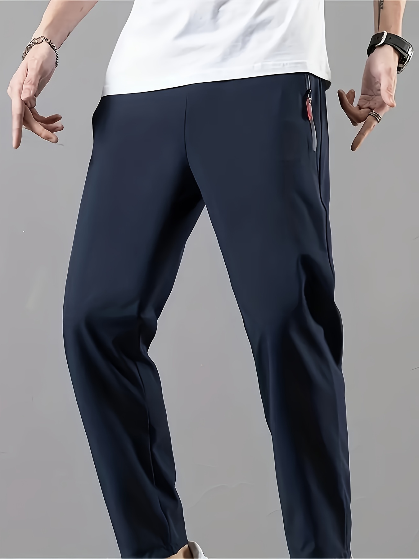 Men's Straight Slim Fit And Cuffed Solid Color Sweatpants, Made With Comfy And Breathable Viscose Fabric, Casual And Chic Trousers For Leisurewear And Outdoors Activities