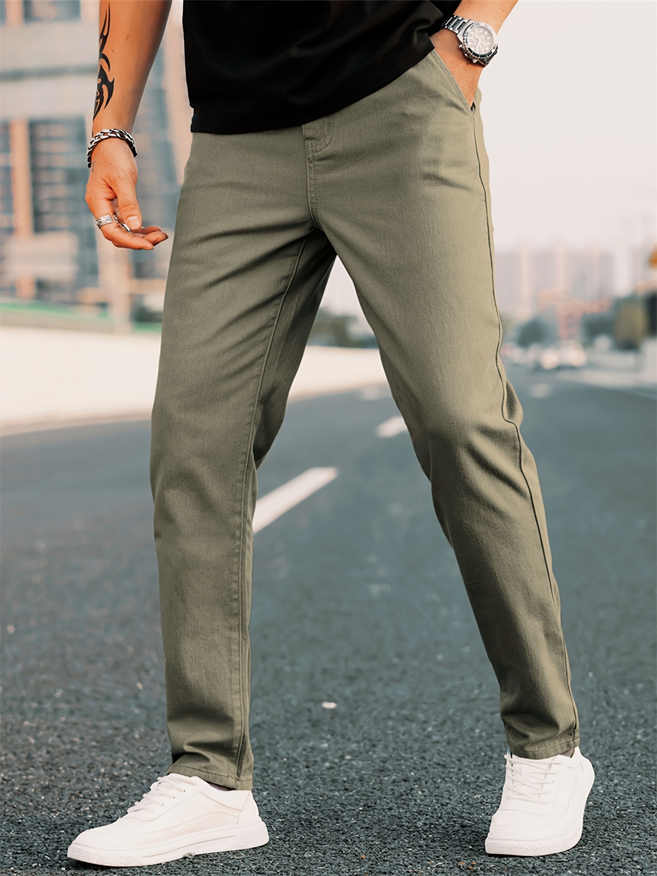 Stylish Men's Tapered Trousers - Comfortable Solid Color, Versatile Cropped Design, Perfect for Casual and Streetwear Occasions