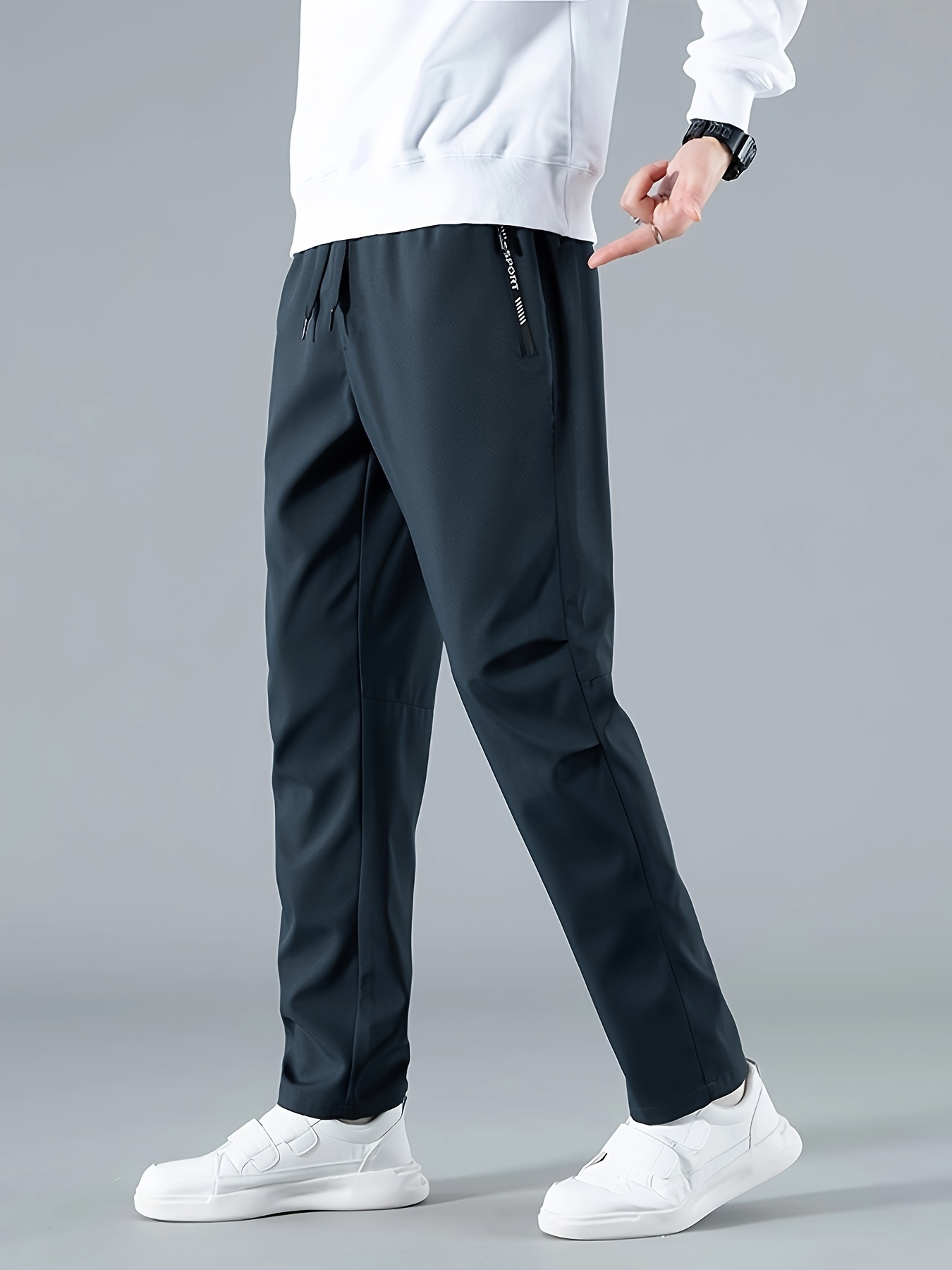 Solid Sweat Pants - Classic Regular Fit, Cuffed Hem, Straight Leg, Adjustable Drawstring Waistband, Zippered Pockets - Perfect for Casual, Chic, Sports, and All Seasons Wear