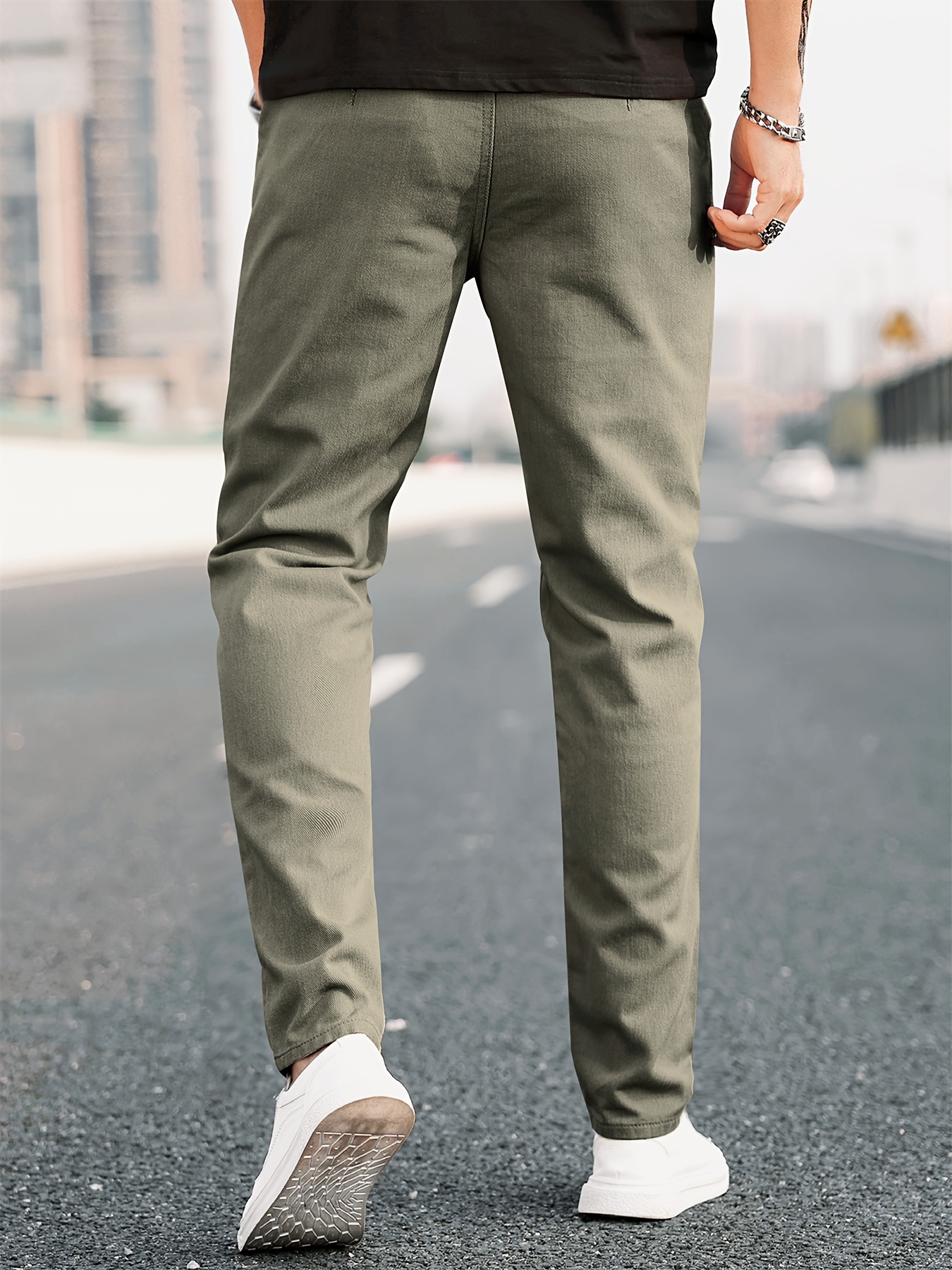 Stylish Men's Tapered Trousers - Comfortable Solid Color, Versatile Cropped Design, Perfect for Casual and Streetwear Occasions