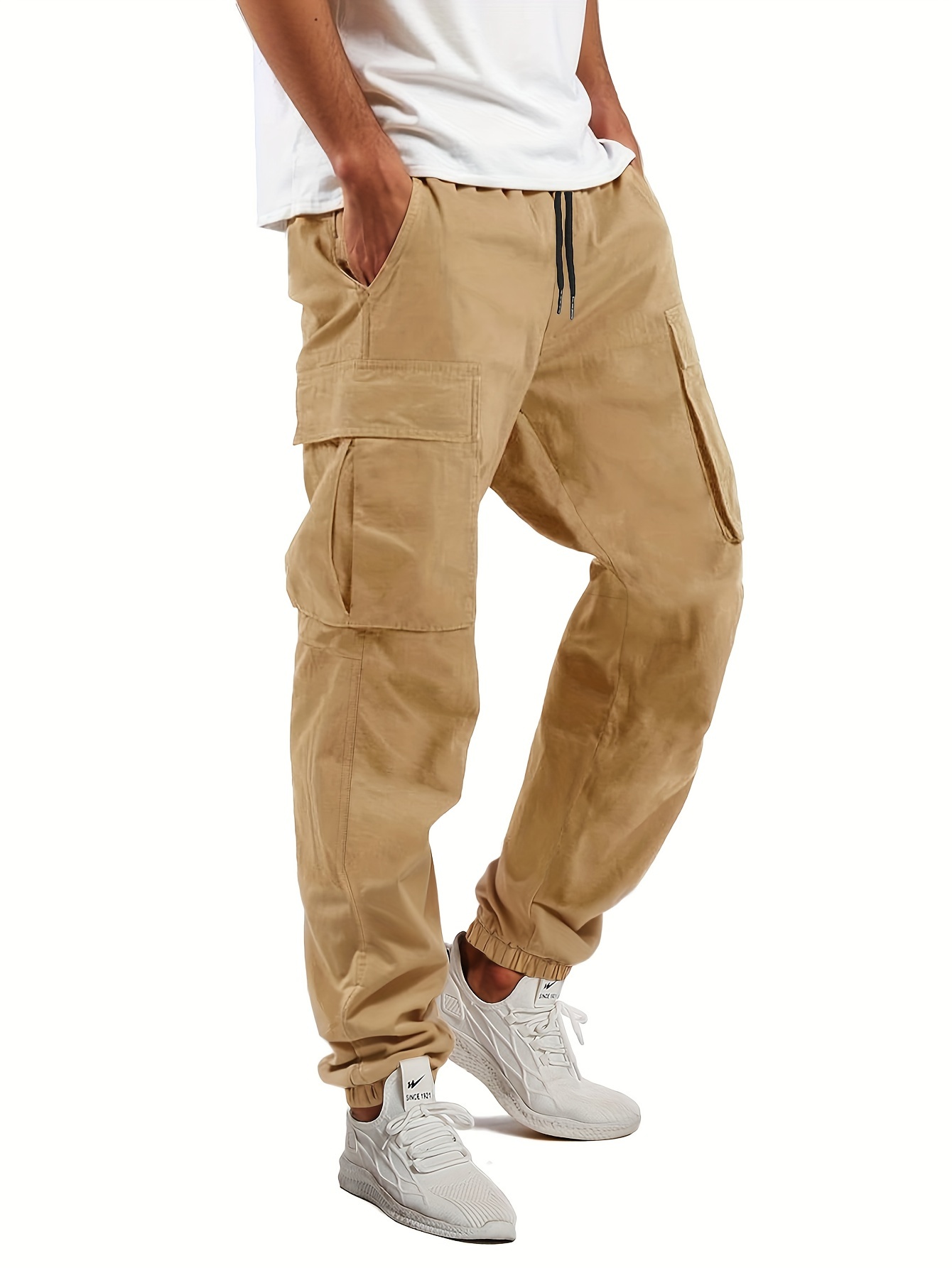 Mens Cargo Pants - Ultra-Relaxed Fit, Footed, Super Lightweight, Loose-fit, Ample Multiple Pockets - Timeless Basic Style, Fashionable, Perfect for Outdoor Activities, Ideal Work Pants