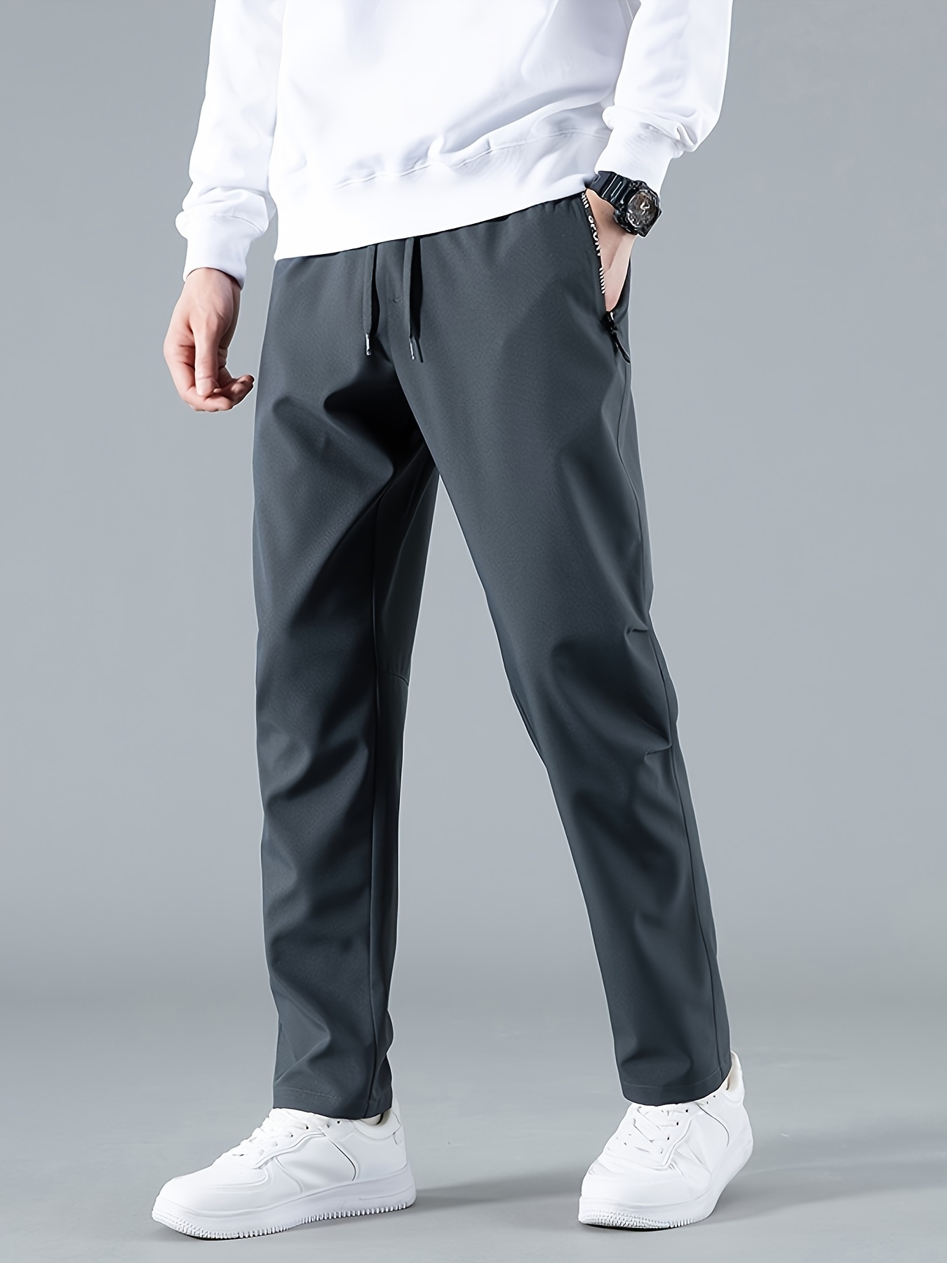 Mens Solid Comfort Sweat Pants - Regular Fit, Cuffed & Drawstring - Zippered Pockets for Secure Storage - Stylish, Durable, All-Occasion Casual Pants - Perfect for Outdoor Adventures