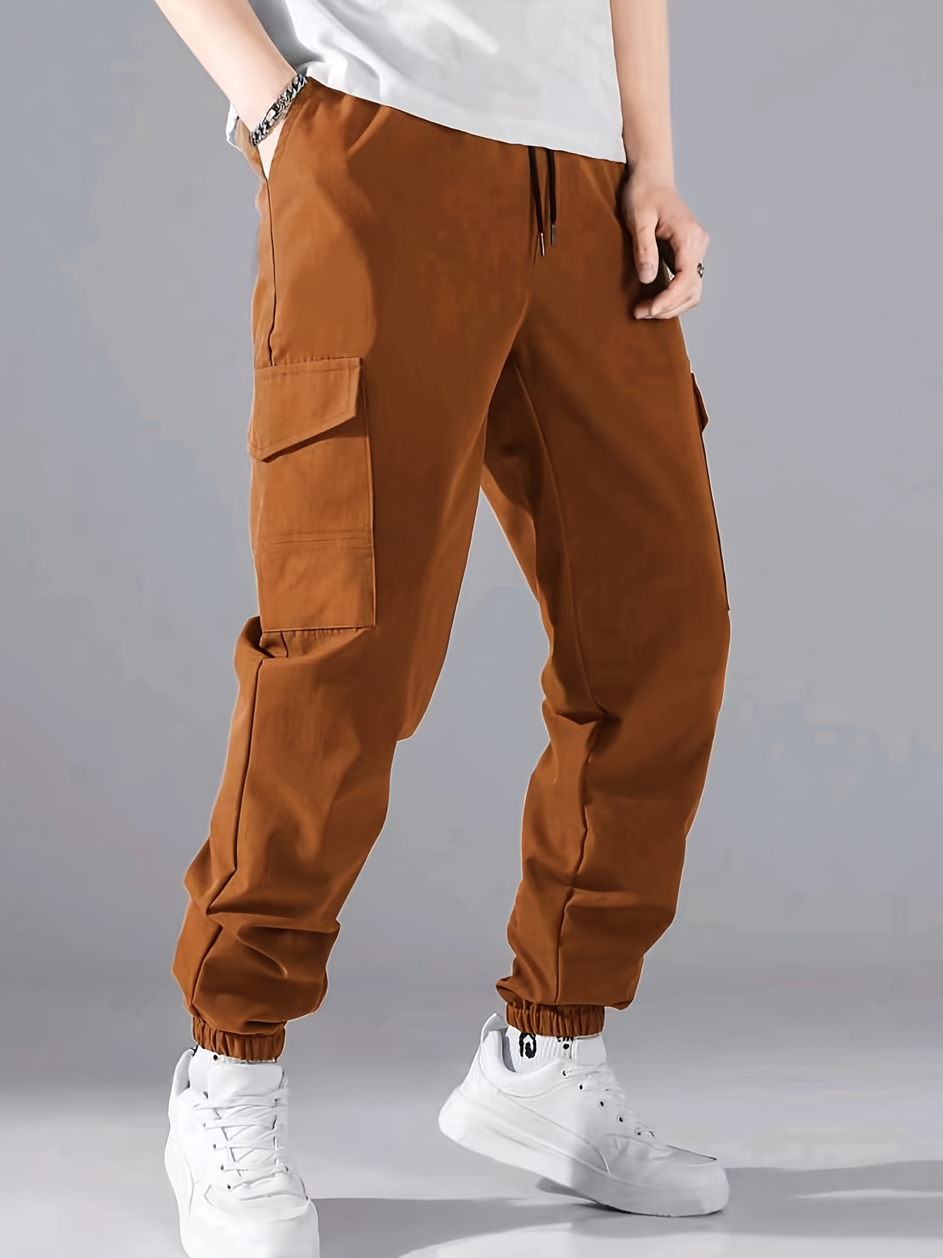 Mens Multi-Pocket Cargo Pants - Adjustable Drawstring, Relaxed Fit for Outdoor and Streetwear