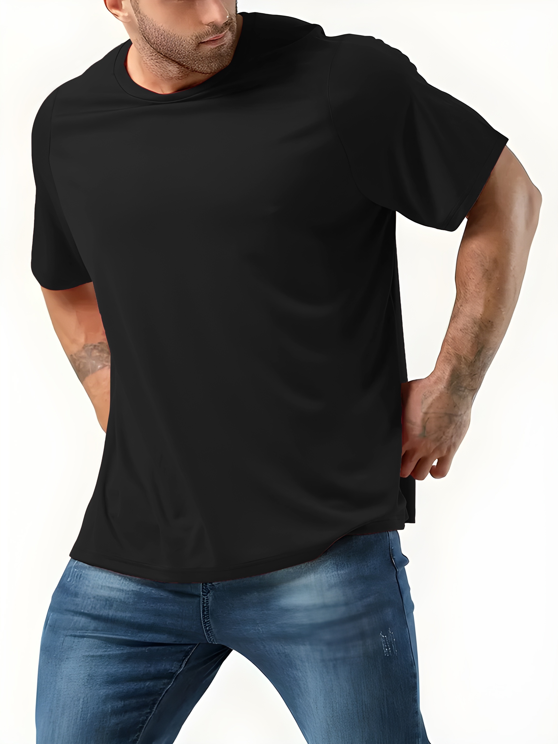 Black T-Shirt Men Black Solid Crew Neck Tee Cool men's T-shirt