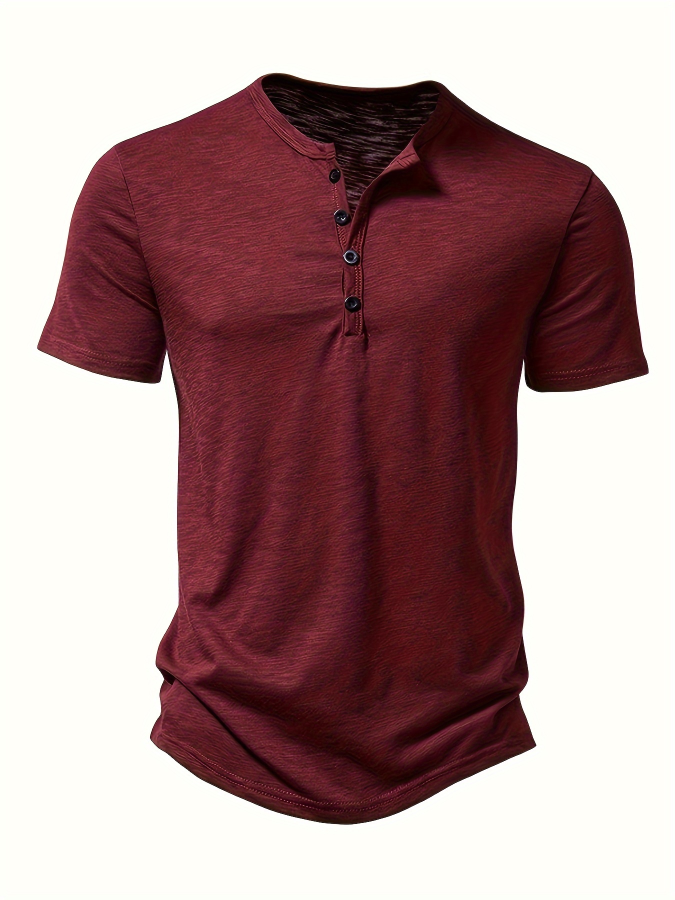 Mens Fashion-Forward Henley T-shirt - Vibrant Solid Color, Short Sleeve Button-Up, Breathable Crew Neck - Perfect Summer Wear for Outdoor Adventures - Stylish Daily Essential