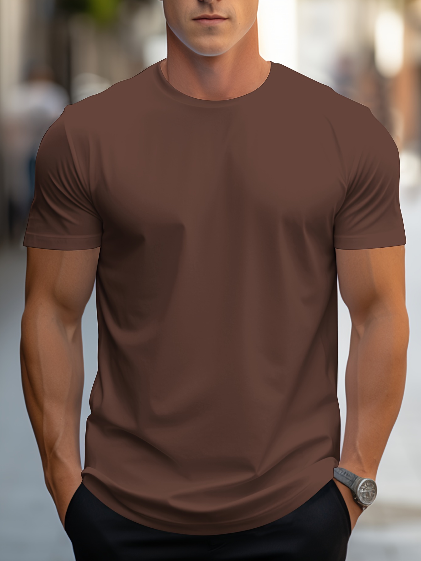 Mens Fashion Round Neck T-Shirt - Bold Solid Color Print - Short Sleeves - Regular Fit - Trendy Style - Ideal for Spring Summer Vacations