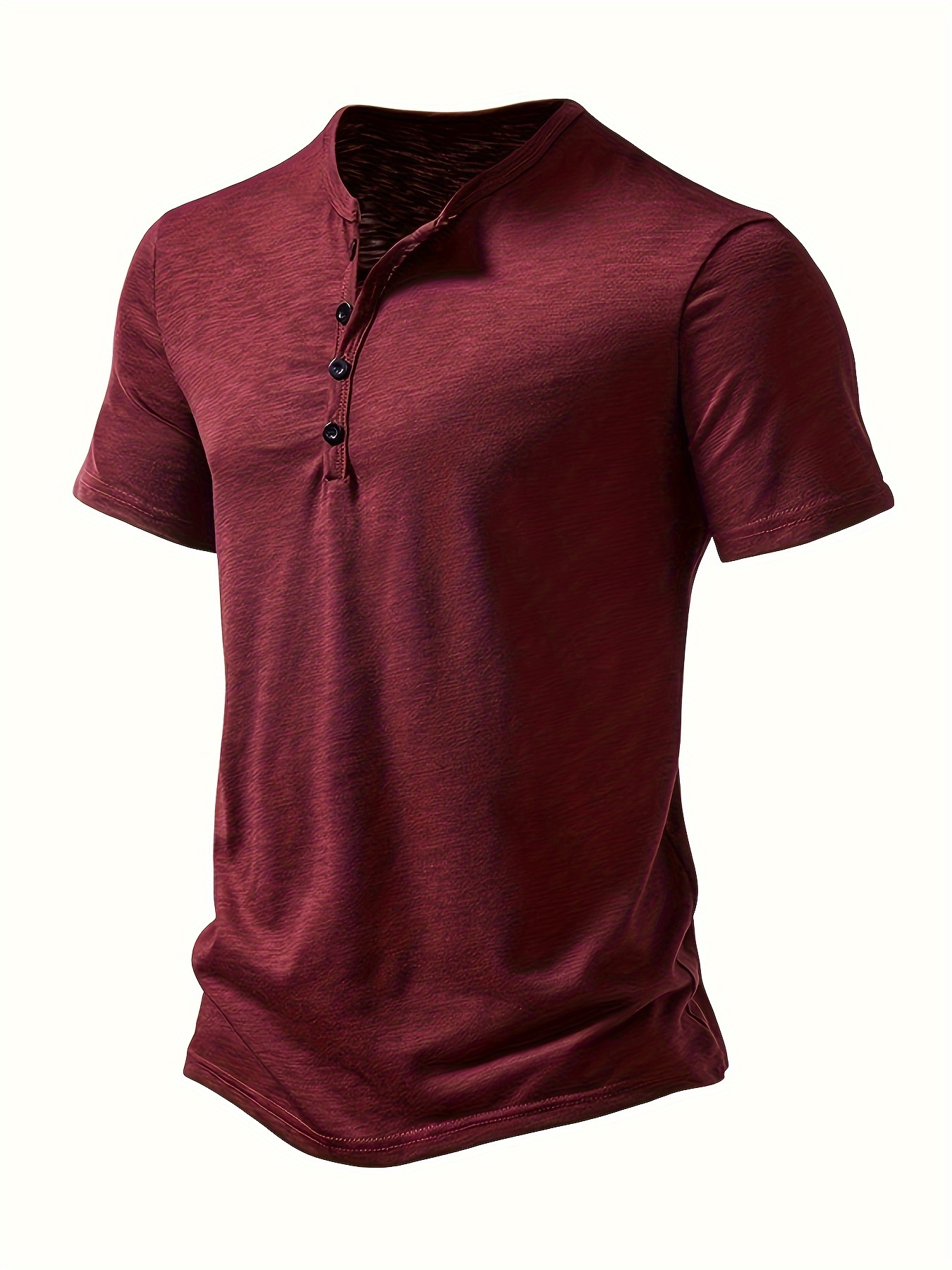 Mens Fashion-Forward Henley T-shirt - Vibrant Solid Color, Short Sleeve Button-Up, Breathable Crew Neck - Perfect Summer Wear for Outdoor Adventures - Stylish Daily Essential