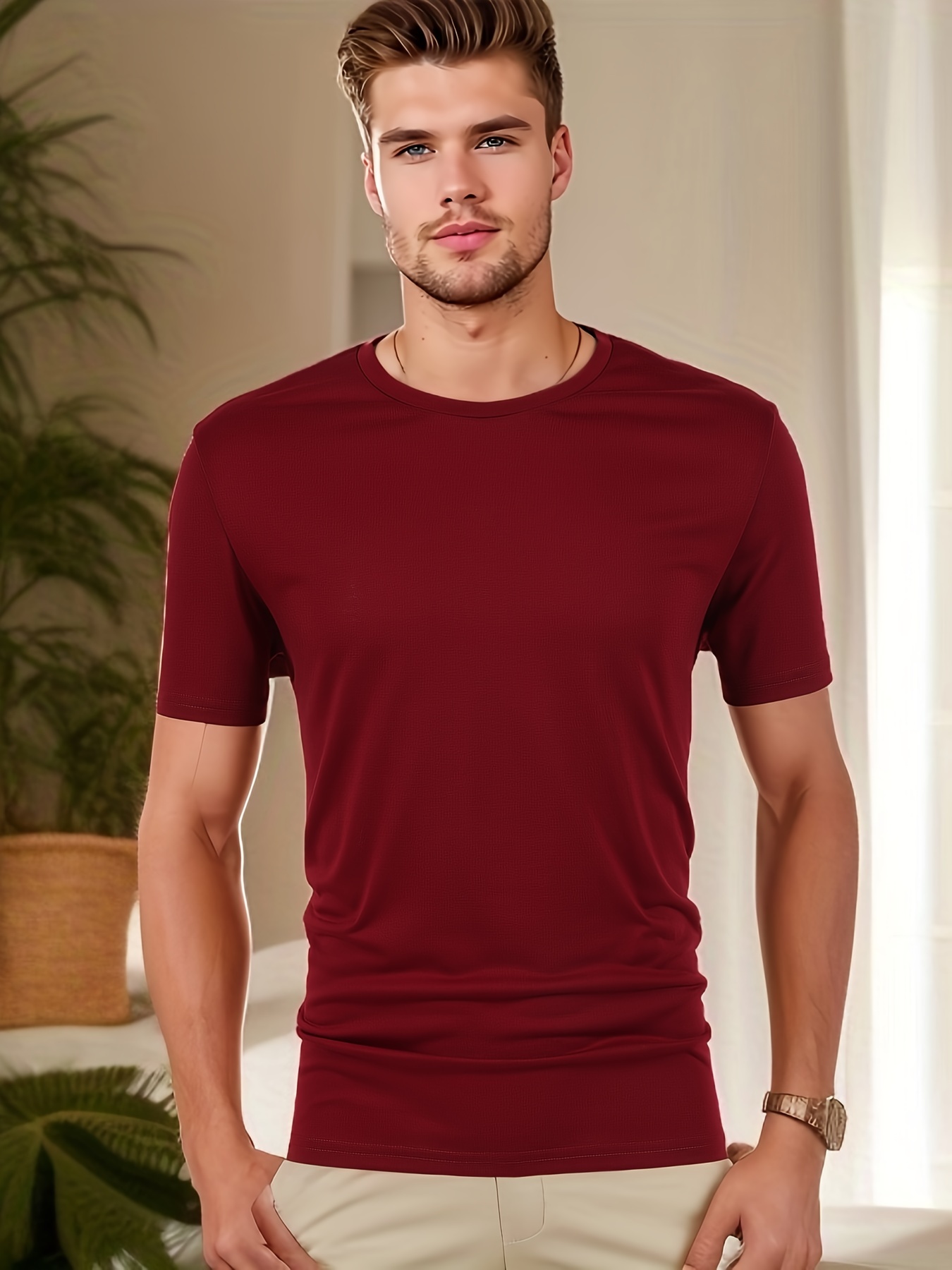 Solid Color Men's Comfy T-shirt, Men's Summer Clothes, Men's Outfits