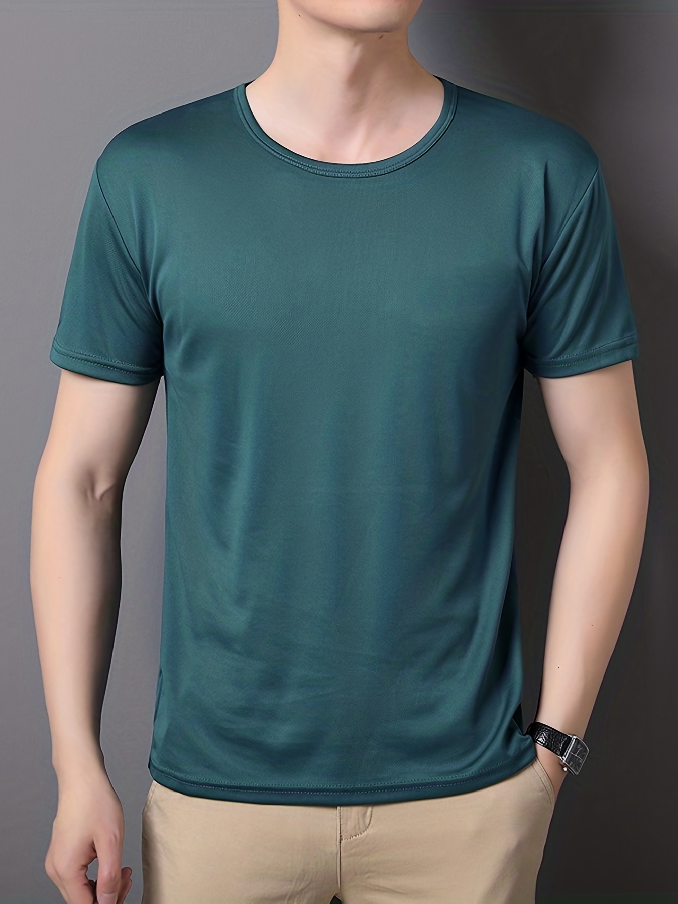 Men's Quick-Dry Crew Neck T-Shirt - Durable, Easy-Care Fabric, Comfortable Stretch, Stylish Hollow Details for Summer Athletics