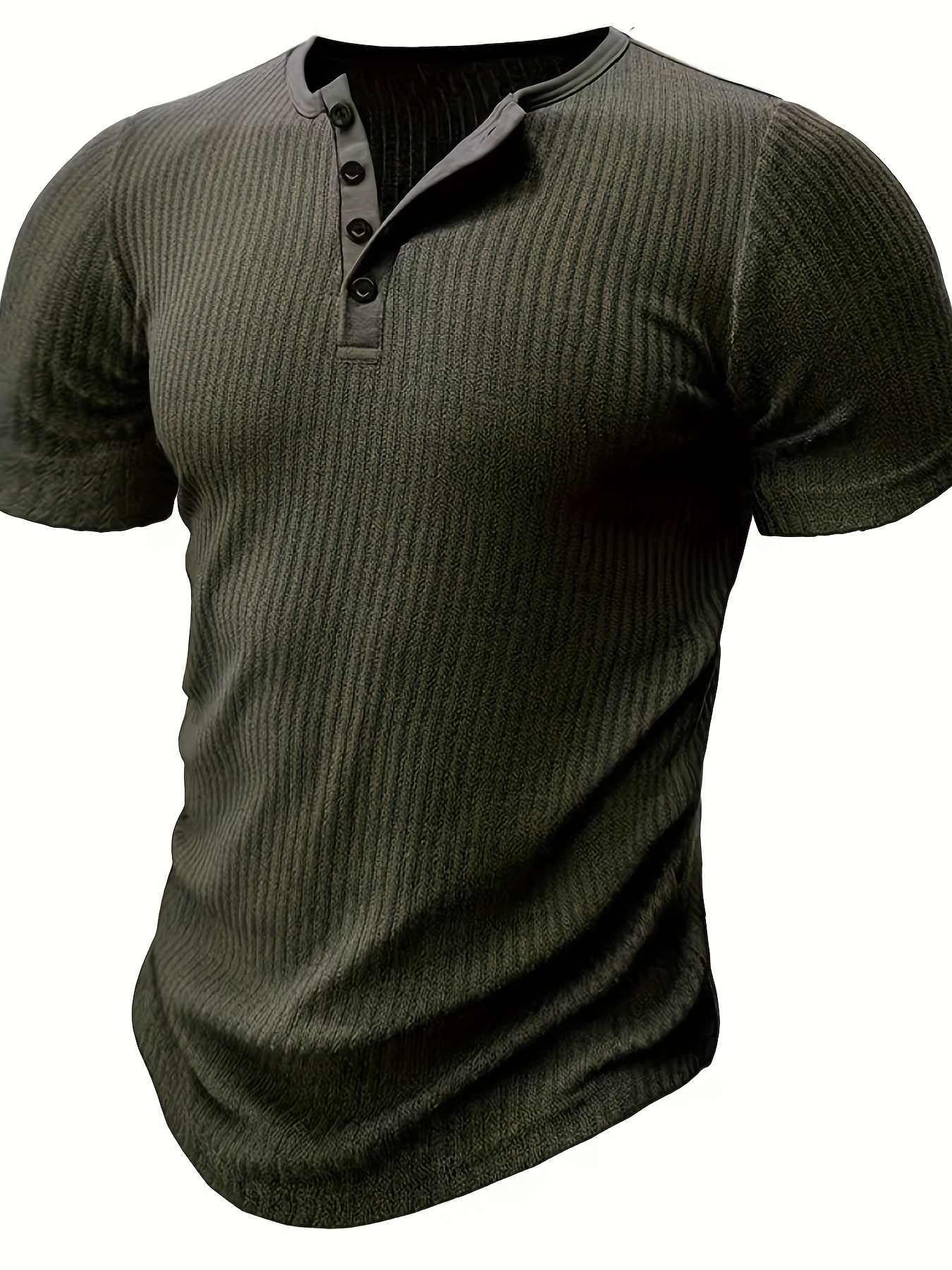 Mens Fashionable Solid Stripe Knit Henley Shirt - Breathable, Stylish & Versatile for Summer Leisure & Outdoor Fun