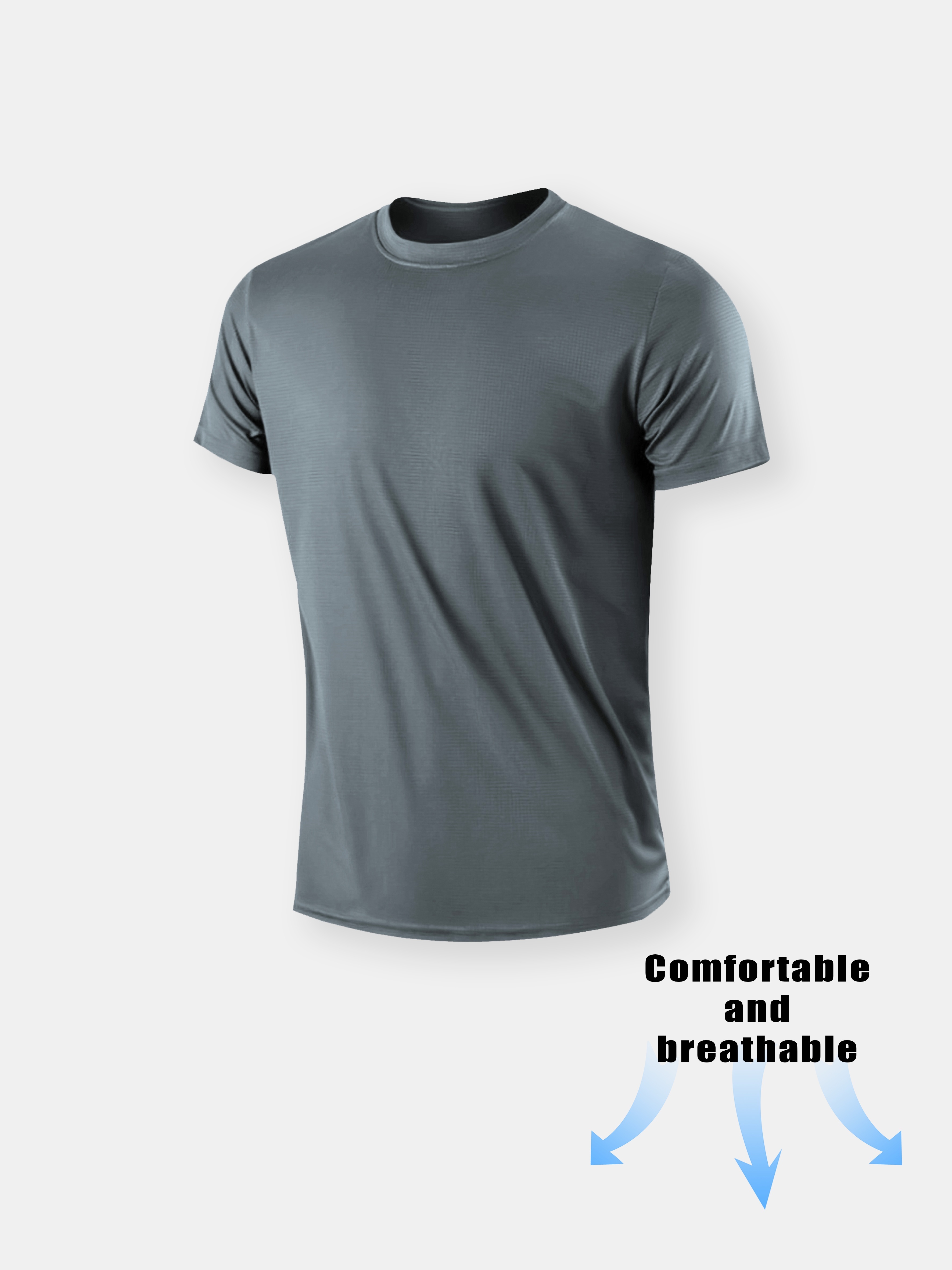 Mens Crew Neck Quick-Dry Athletic T-Shirt - Moisture-Wicking, Breathable, Slight Stretch, Regular Fit, Short Sleeve, Solid Color, Ideal for Training, Gym, Outdoor Sports, Summer Wear