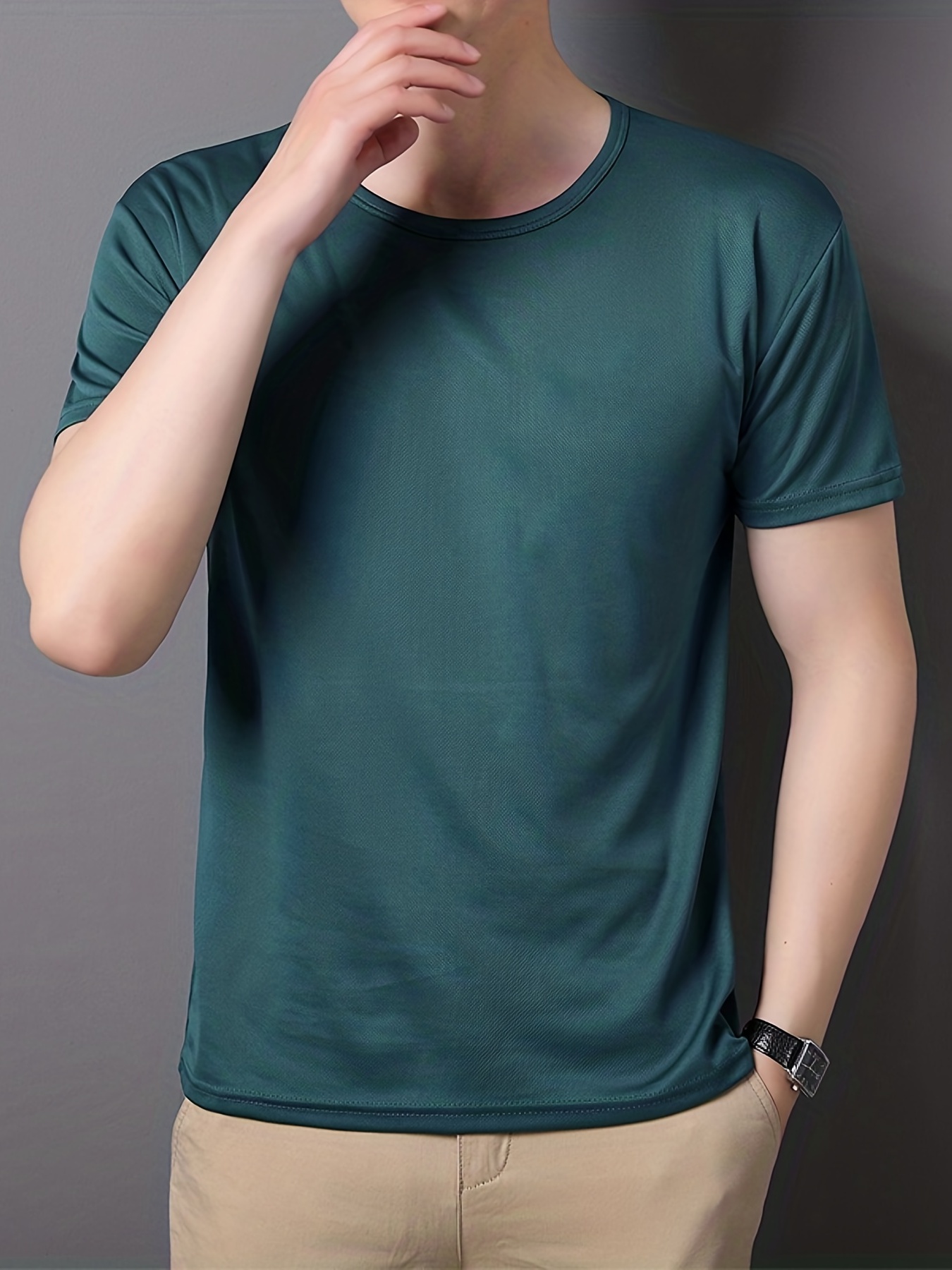 Men's Quick-Dry Crew Neck T-Shirt - Durable, Easy-Care Fabric, Comfortable Stretch, Stylish Hollow Details for Summer Athletics