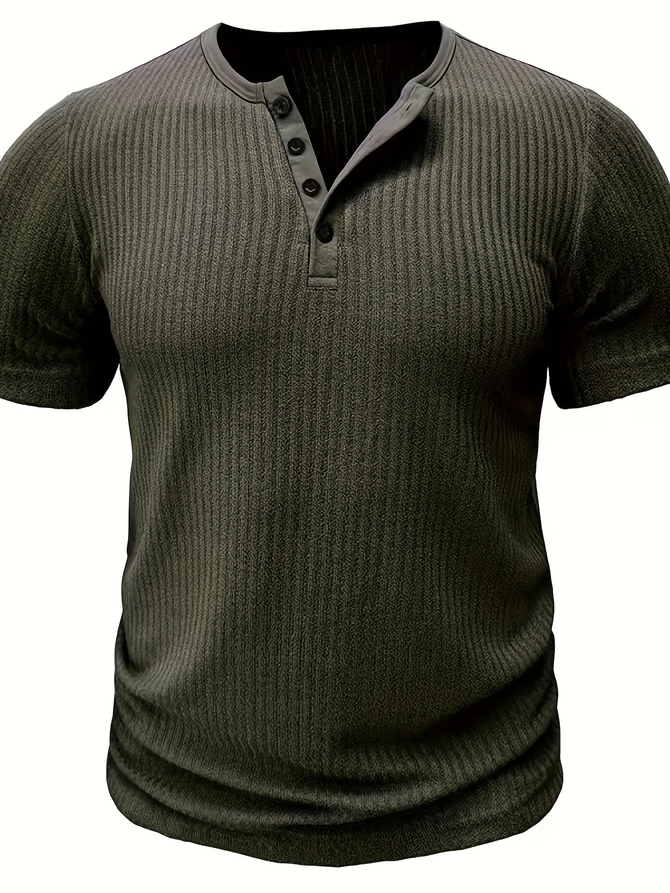 Mens Fashionable Solid Stripe Knit Henley Shirt - Breathable, Stylish & Versatile for Summer Leisure & Outdoor Fun