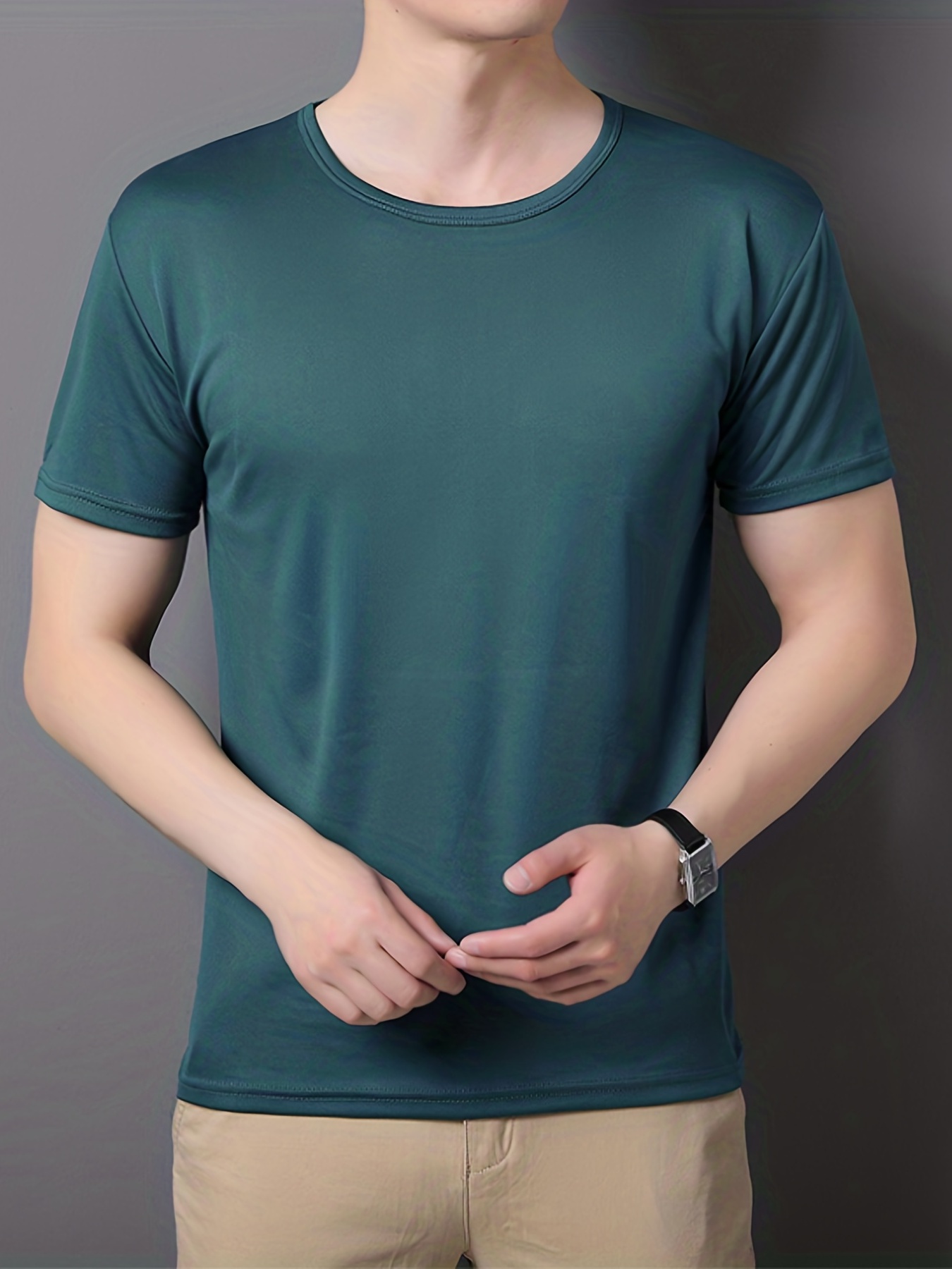 Men's Quick-Dry Crew Neck T-Shirt - Durable, Easy-Care Fabric, Comfortable Stretch, Stylish Hollow Details for Summer Athletics