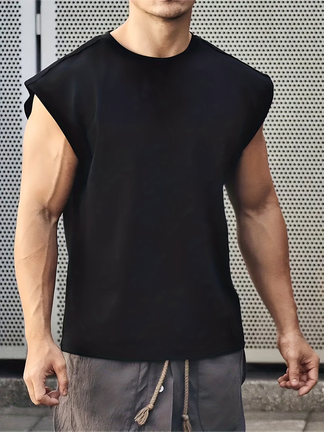 Summer Essentials: Sleek Stretch Men's Tank Top - Durable, Breathable Crew Neck for Daily Wear & Fitness