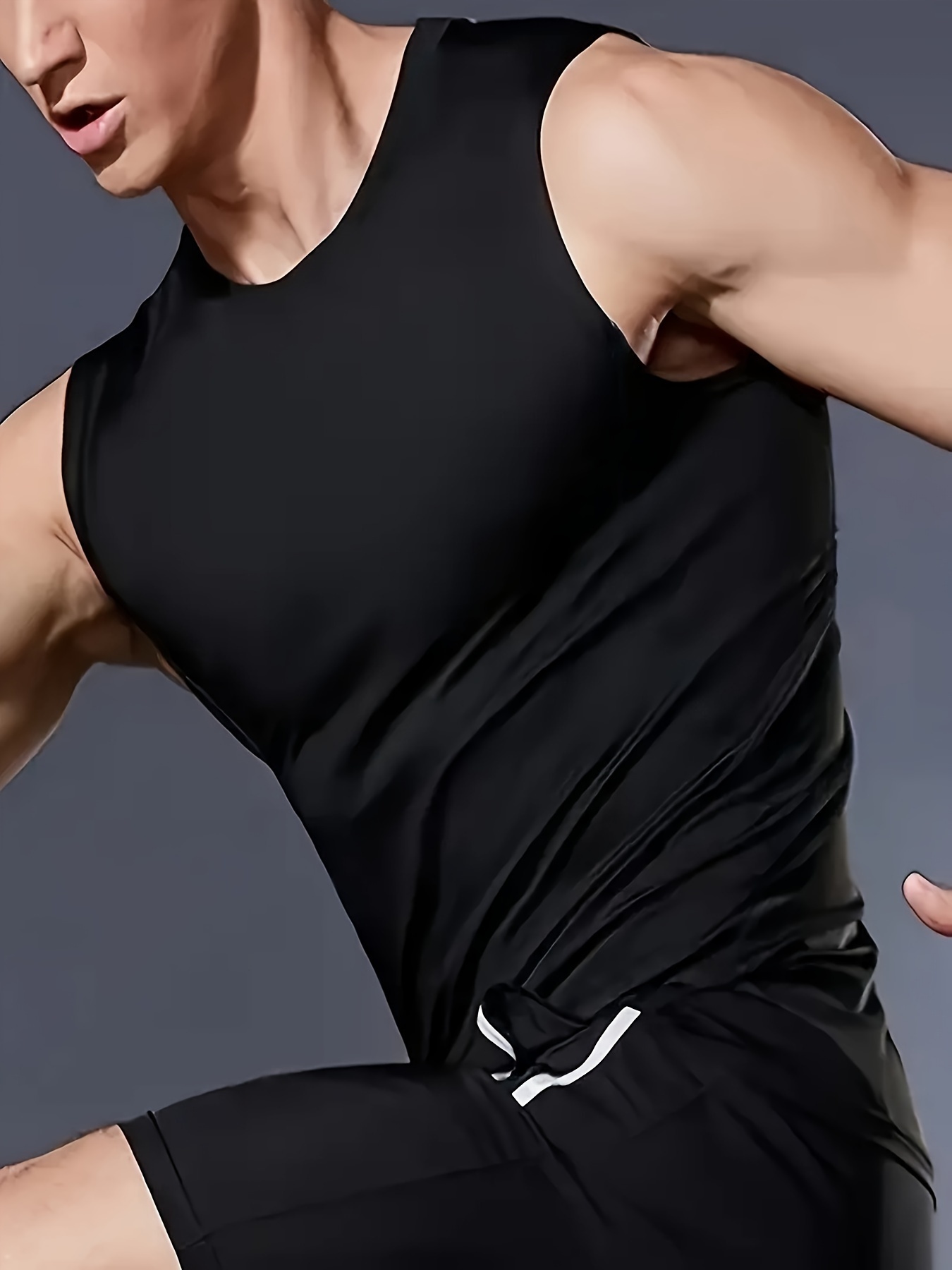 Mens High Stretch Sleeveless Crew Neck Compression Tank Top - Quick-Drying, Breathable, Moisture-Wicking - Ideal for Gym Fitness Training, Sports, and Active Wear