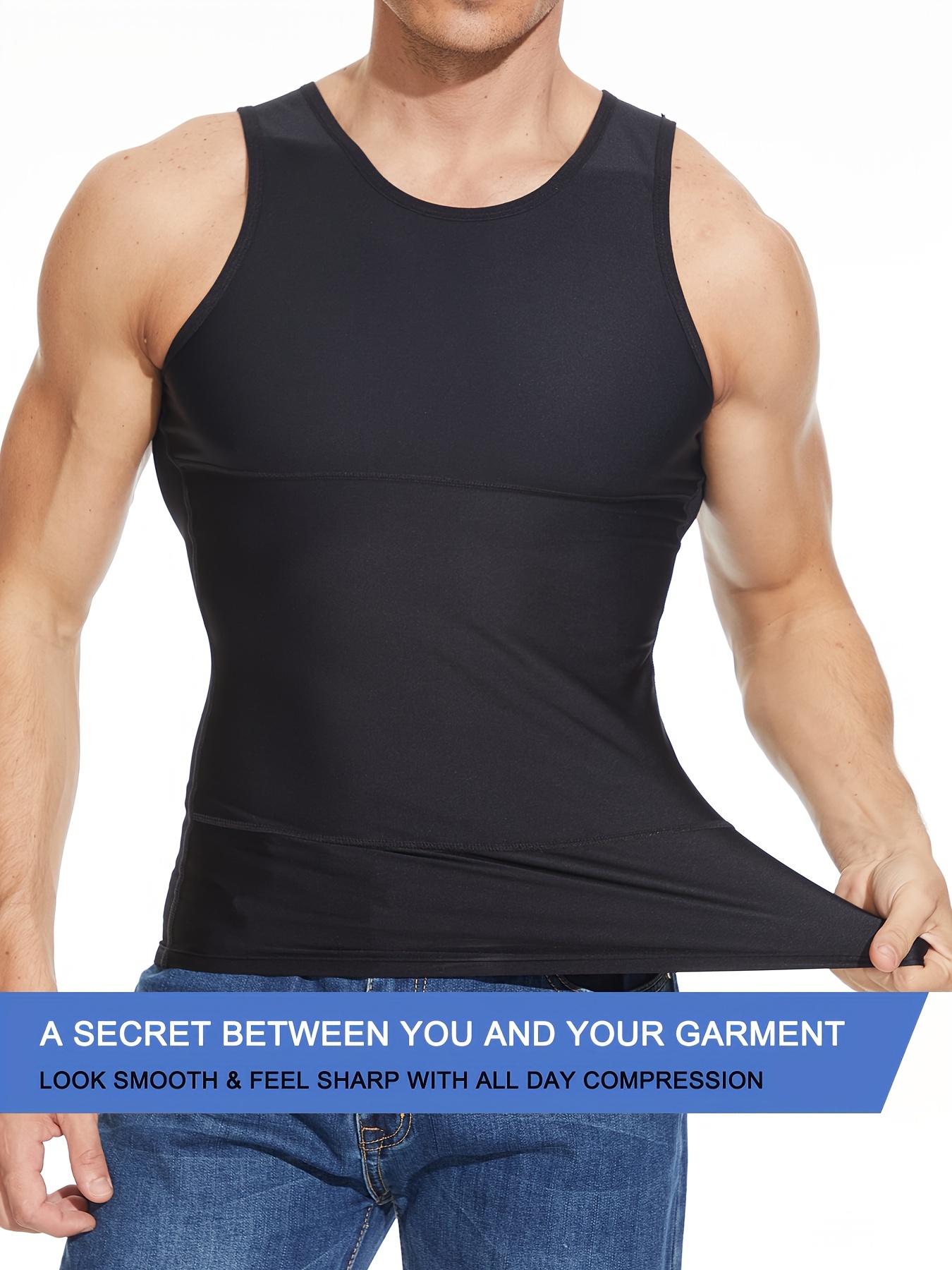 Men's Shapewear Tank Top Slimming Compression Shirt, Sweat Vest, Abdominal Control, Posture Enhancer, Base Layer Top