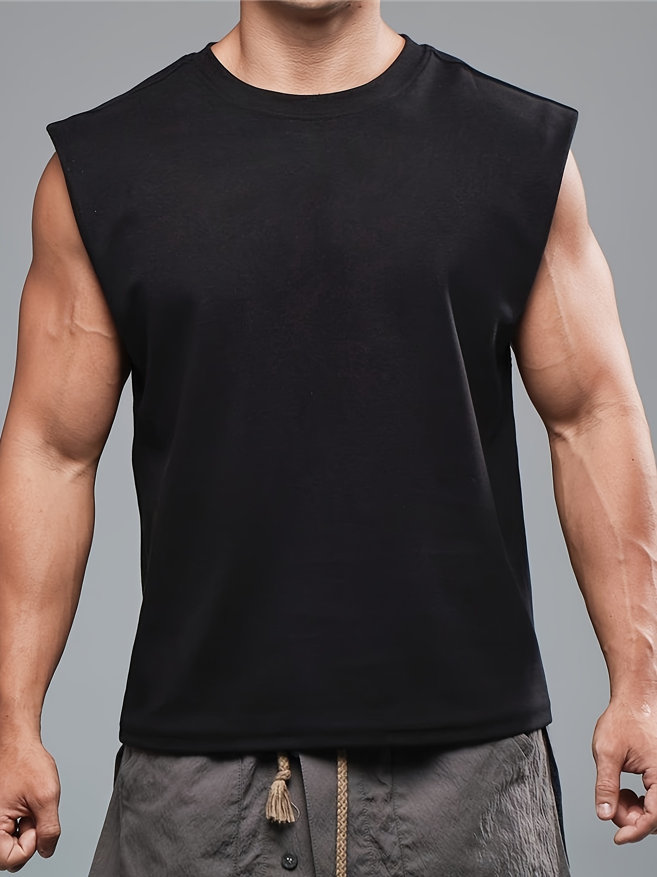 Summer Essentials: Sleek Stretch Men's Tank Top - Durable, Breathable Crew Neck for Daily Wear & Fitness