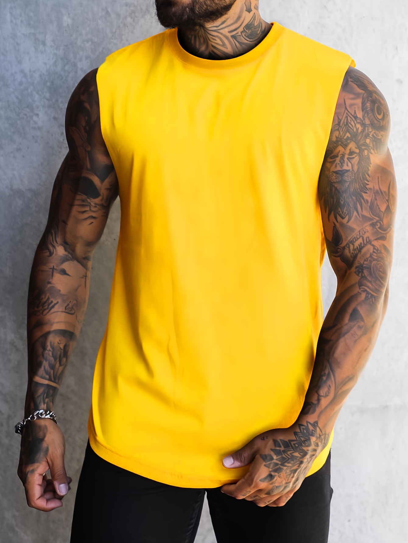 Summer Fashion Mens Regular Fit Crew Neck Polyester Tank Top - Vibrant Alphabet Print, Slight Stretch, Heat Transfer Printing, Casual Weekend Wear