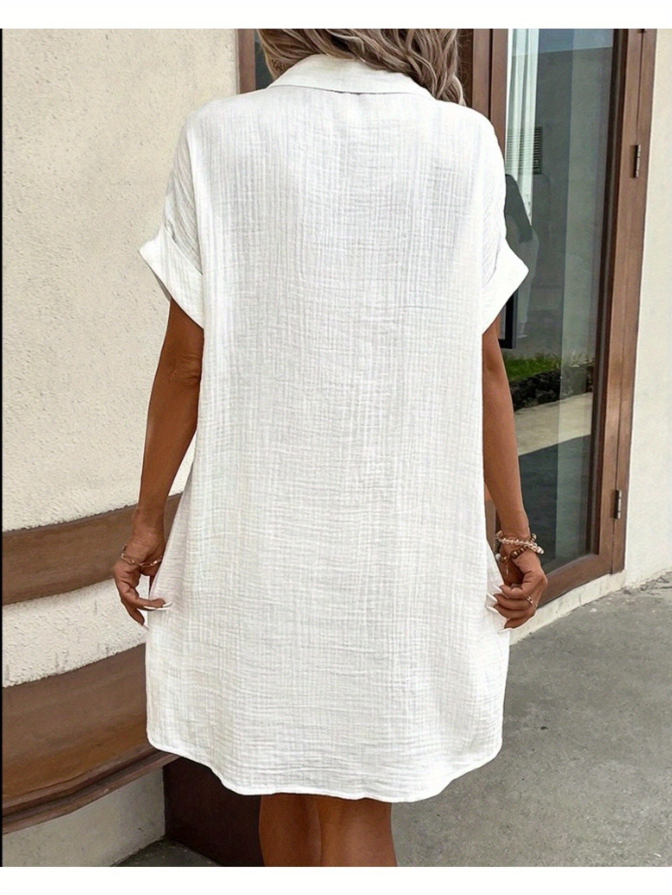 Women's summer new casual solid color single breasted medium long short sleeve loose casual dress