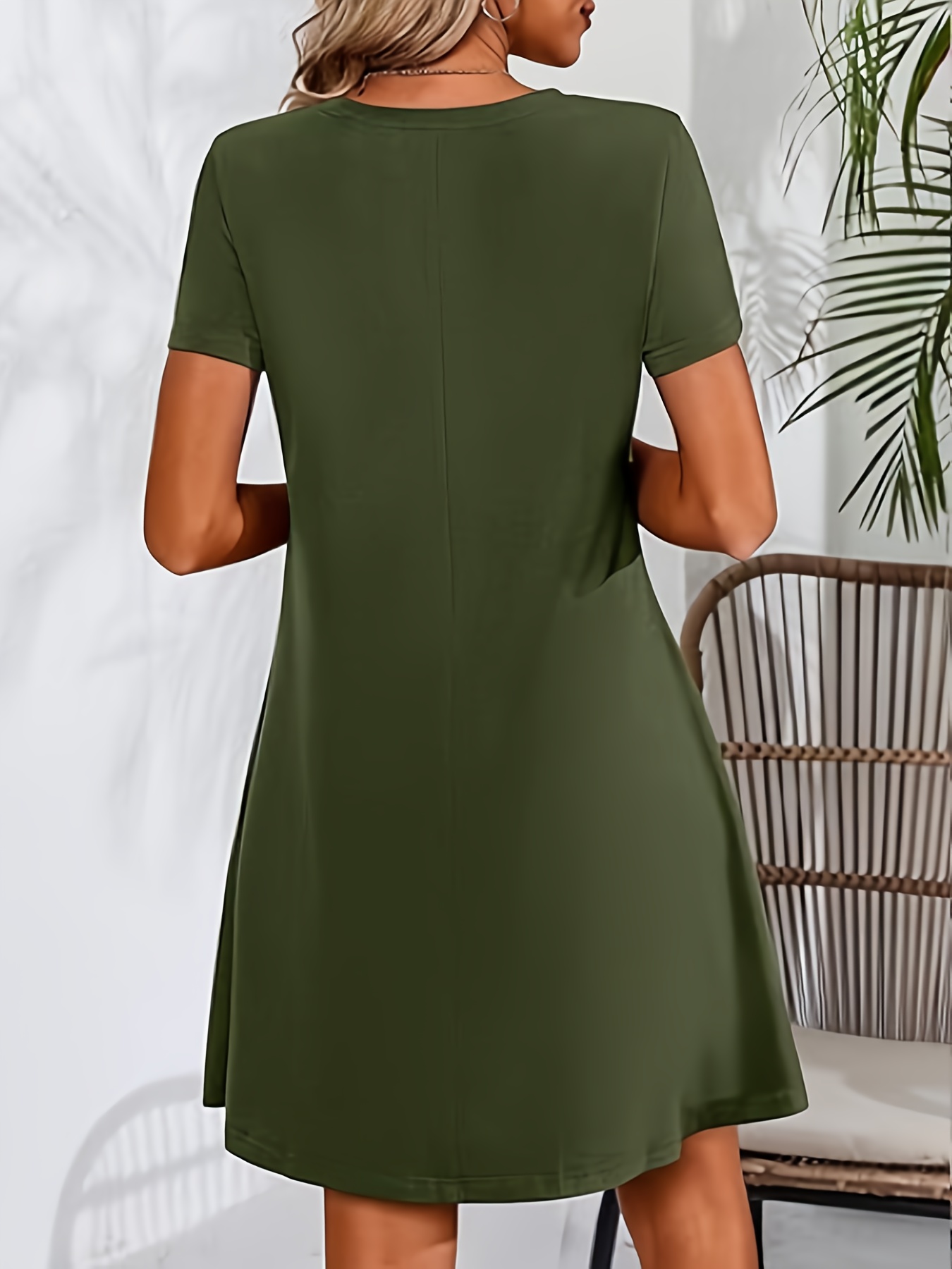 Womens Casual Swing Dress - Soft Polyester Crew Neck Short Sleeve Solid Color Relaxed Fit with Mid Elasticity for Spring Summer Fall - Easy Care Knit Fabric