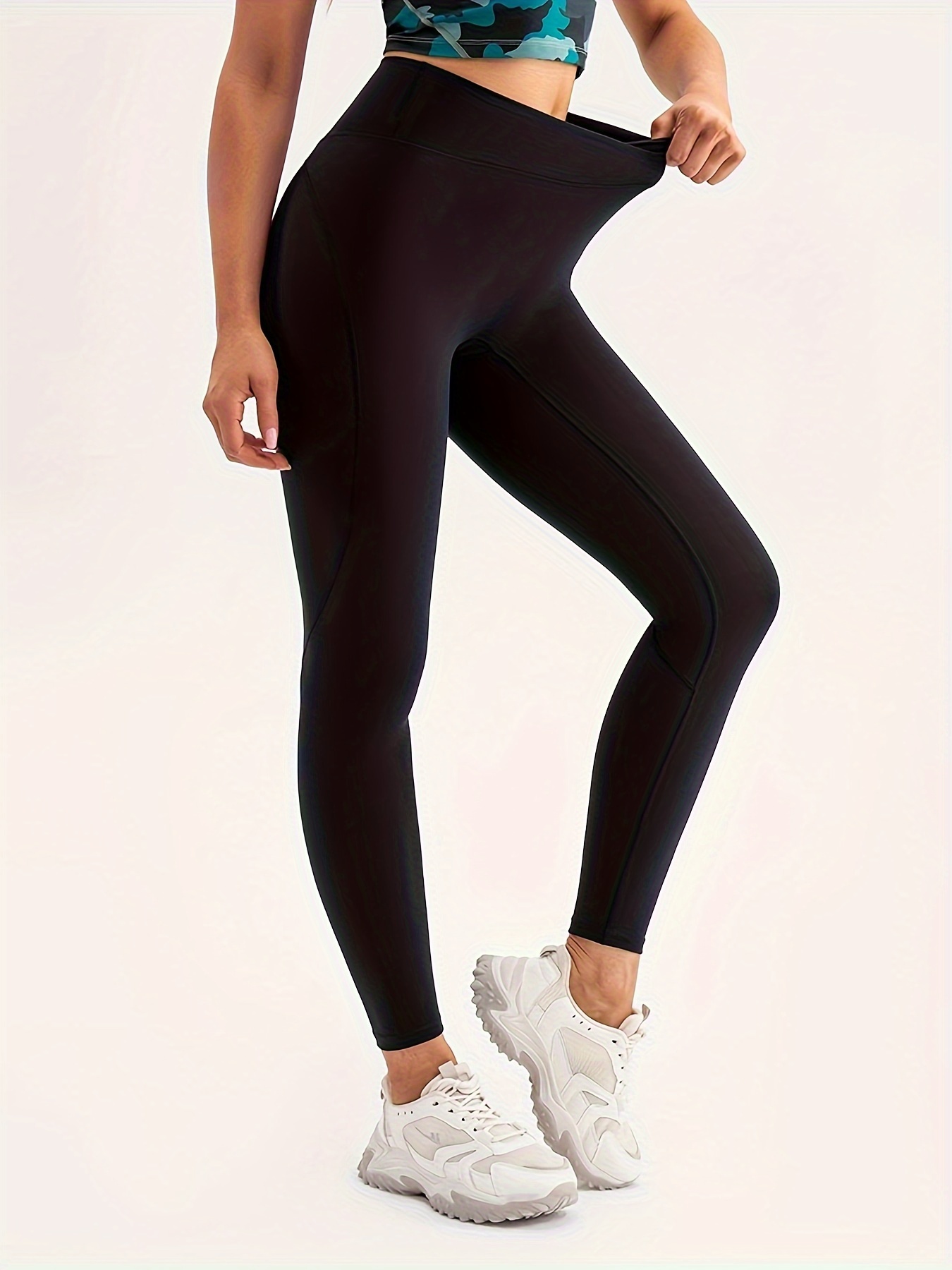 Crossover High Waist Skinny Leggings, Casual Stretchy Workout Leggings, Women's Clothing