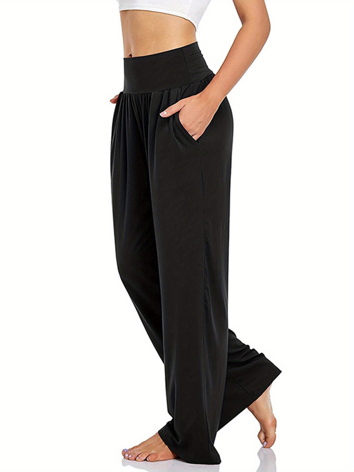 Womens Wide Leg Pants Casual Loose Yoga Sweatpants Comfy Lounge Pajama Flowy Pants Pockets