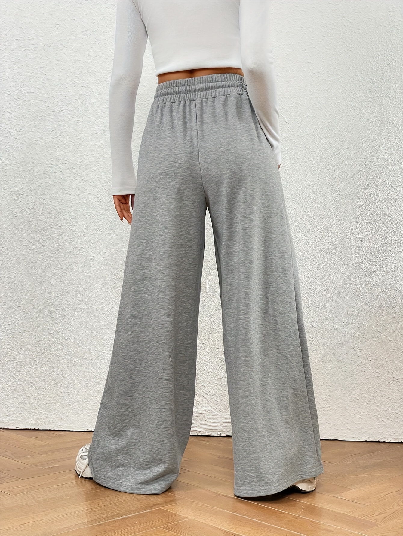 Mid-Rise Wide Leg Pants - Comfortable Elastic Waist, Soft Polyester, Solid Color, Casual Style for Teen Women - All-Season Wear