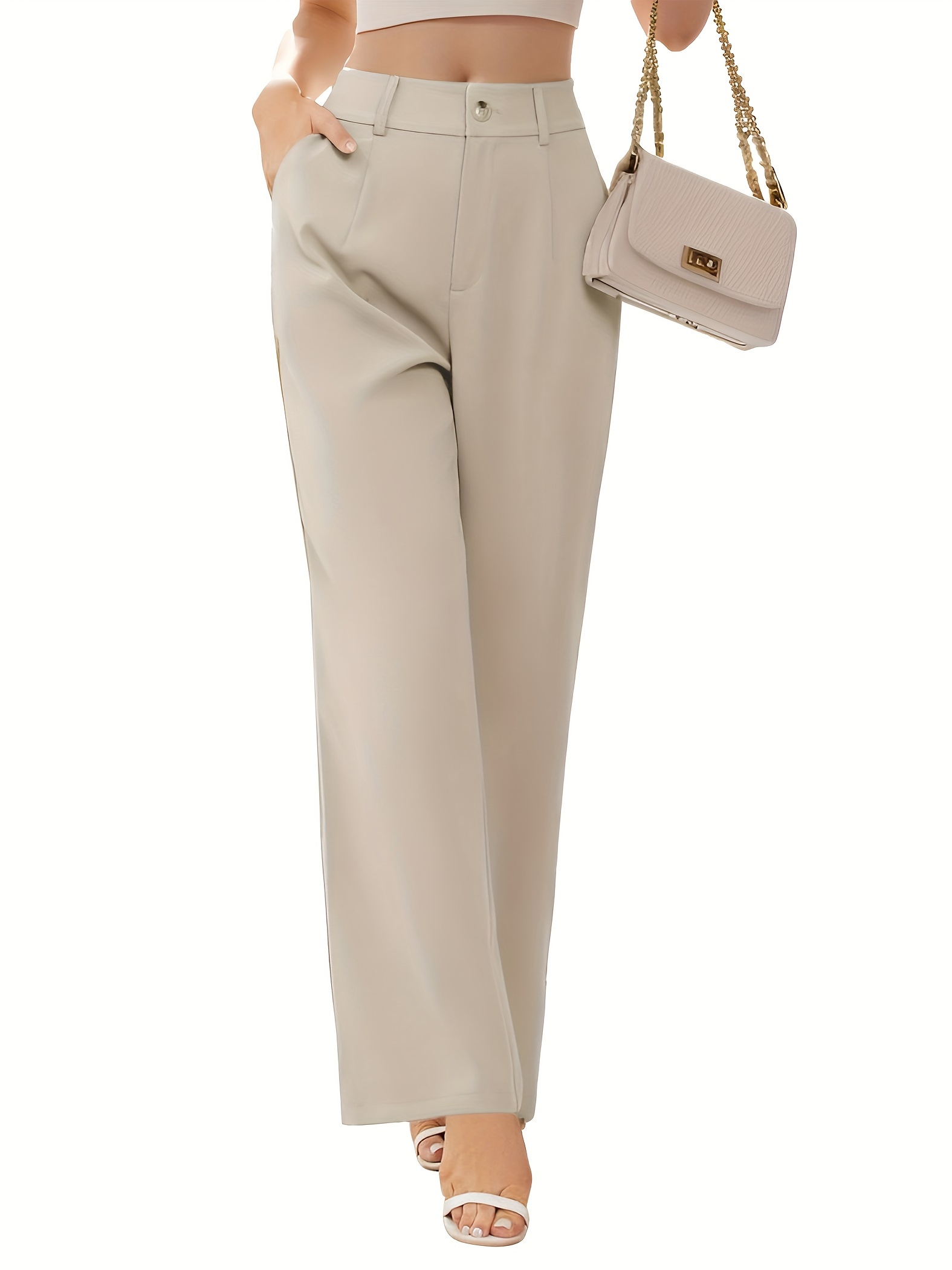 Solid Color Wide Leg Suit Pants, Casual Loose Pants For Work & Office, Women's Clothing