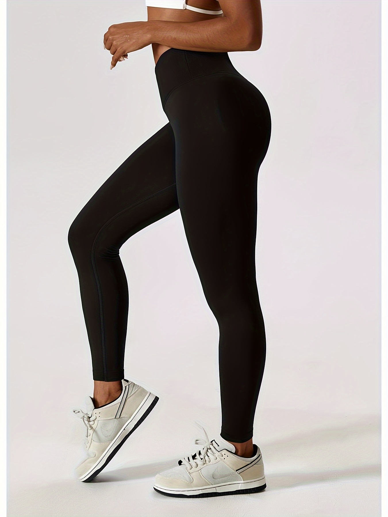 Crossover High Waist Skinny Leggings, Casual Stretchy Workout Leggings, Women's Clothing