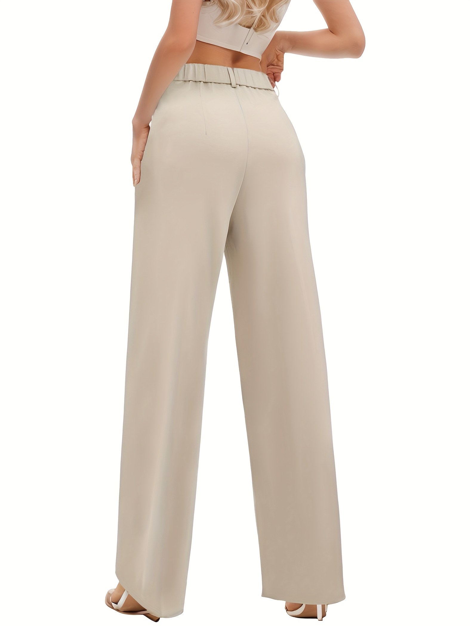 Solid Color Wide Leg Suit Pants, Casual Loose Pants For Work & Office, Women's Clothing