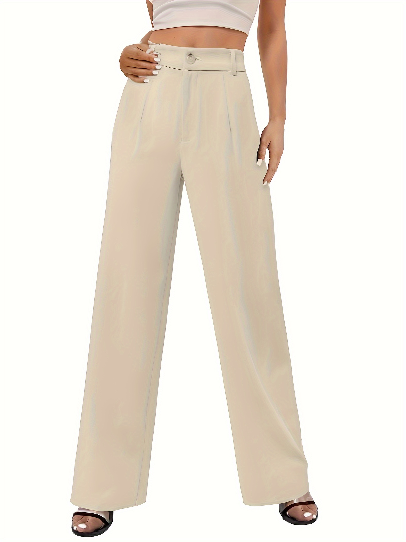 Solid Color Wide Leg Suit Pants, Casual Loose Pants For Work & Office, Women's Clothing