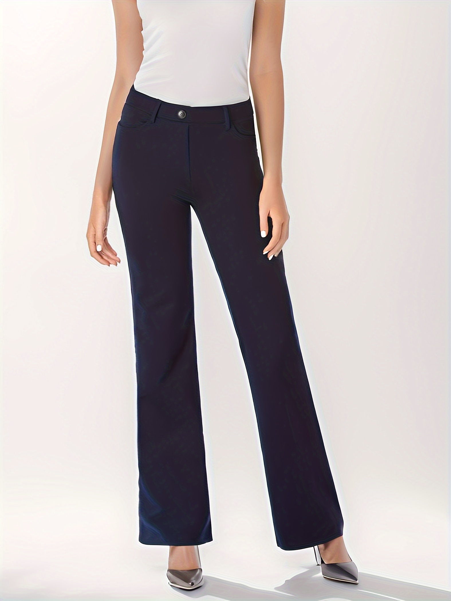 Chic High-Waist Trousers with Slant Pockets - Figure-Flattering Office Wear for Women