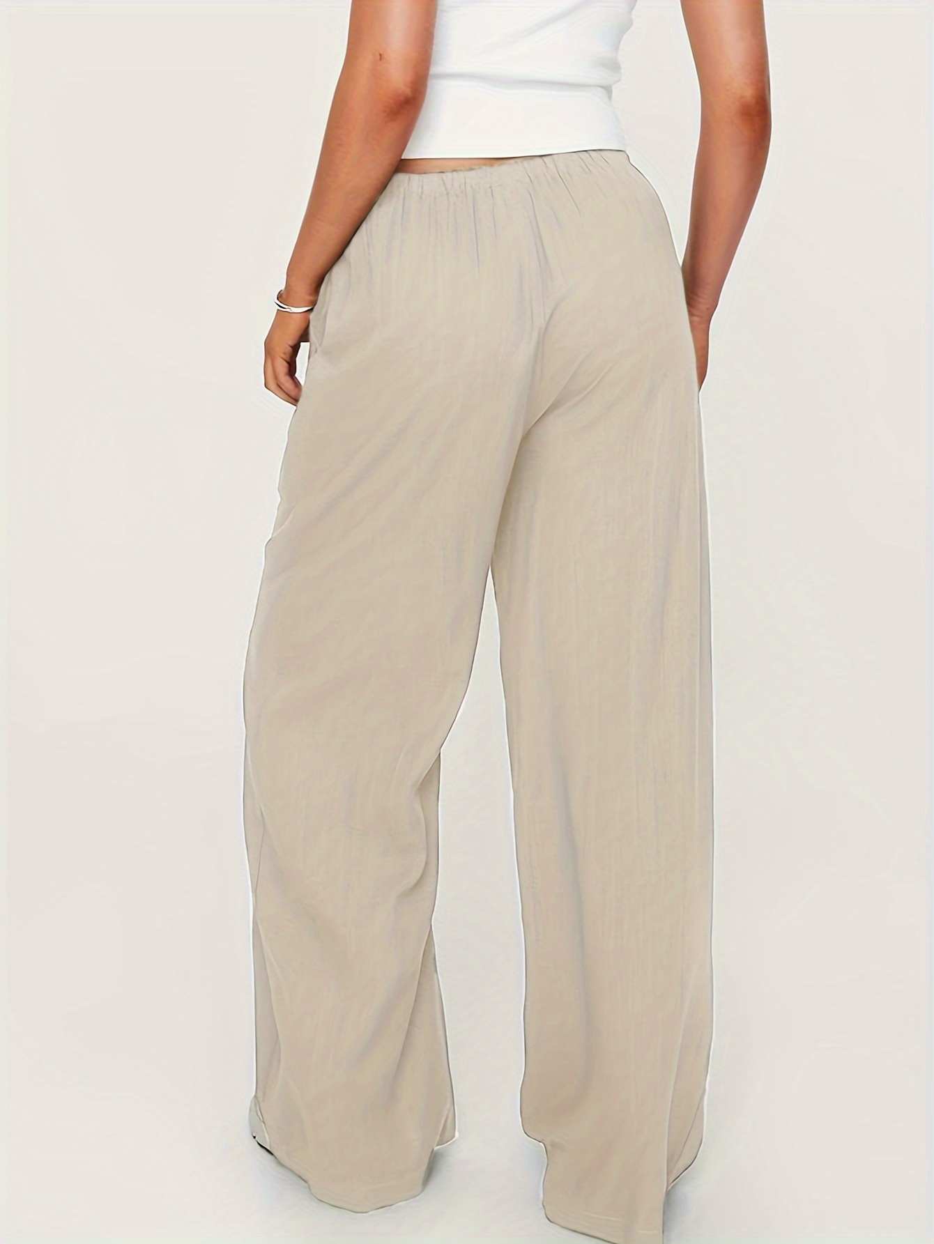 Solid Color Wide Leg Pants, Casual Loose Flowy Beach Pants For Summer, Women's Clothing