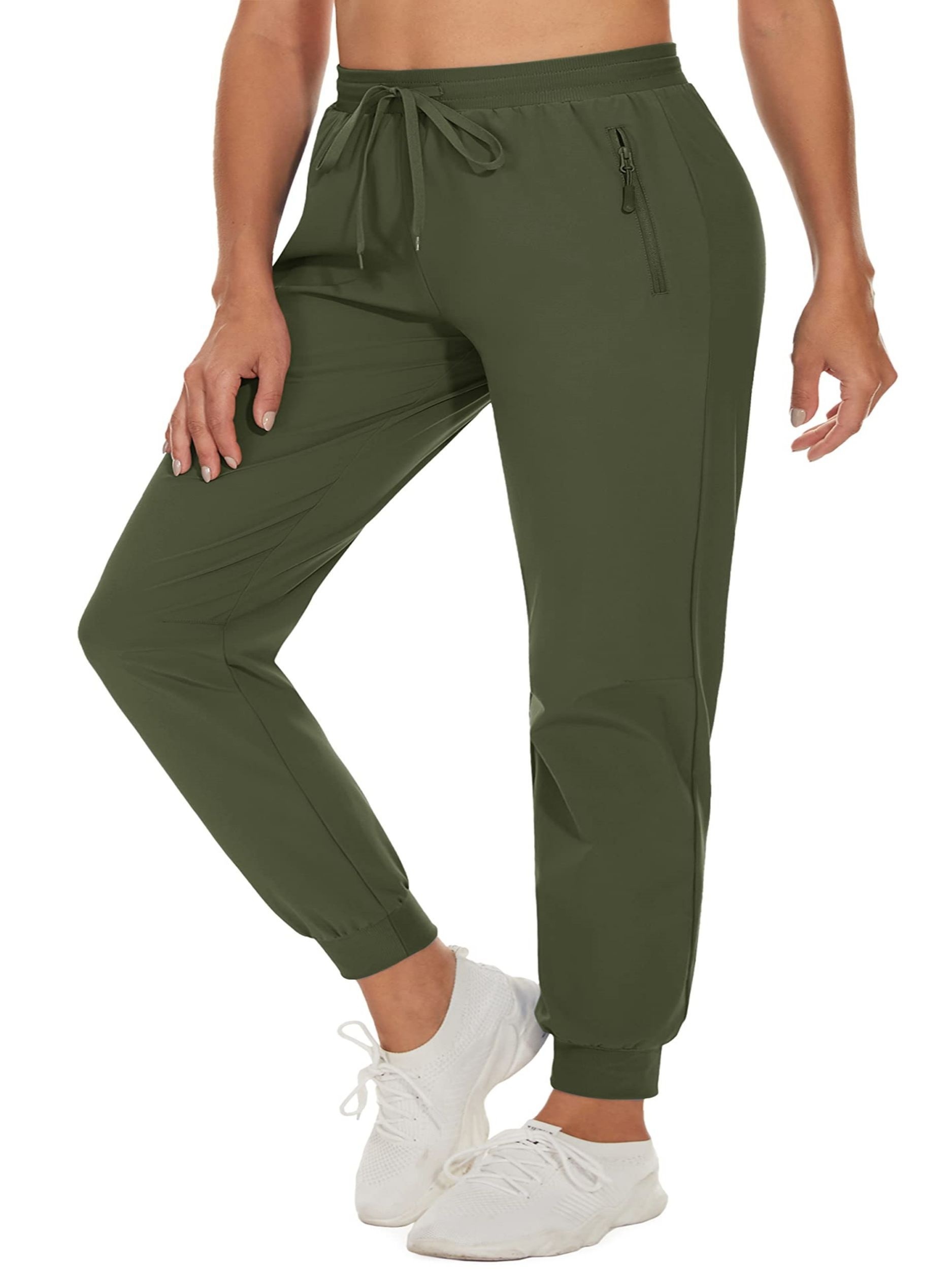 Zipper Pockets Fitted Bottom Joggers, Casual Solid Drawstring Waist Breathable Running Sporty Pants For Spring & Summer, Women's Clothing