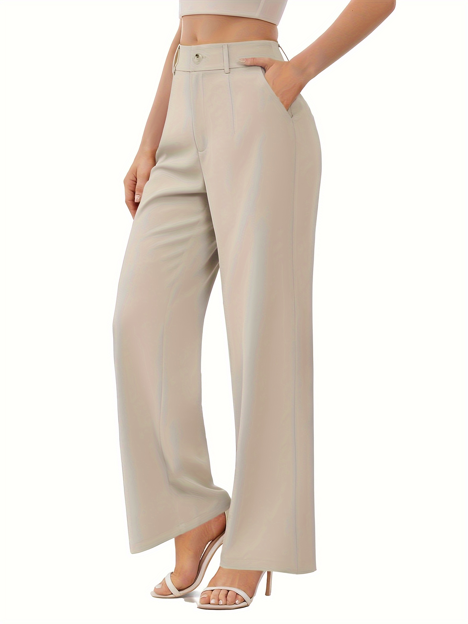 Solid Color Wide Leg Suit Pants, Casual Loose Pants For Work & Office, Women's Clothing