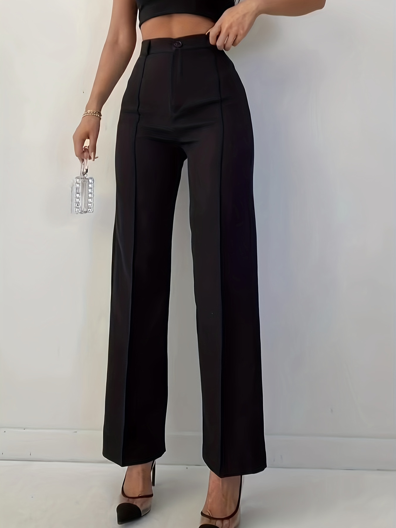 Chic Solid Pintuck High Waist Pants - Flattering Straight Leg, Fashion-Forward Elegant Style for Women - Perfect for Multiple Occasions