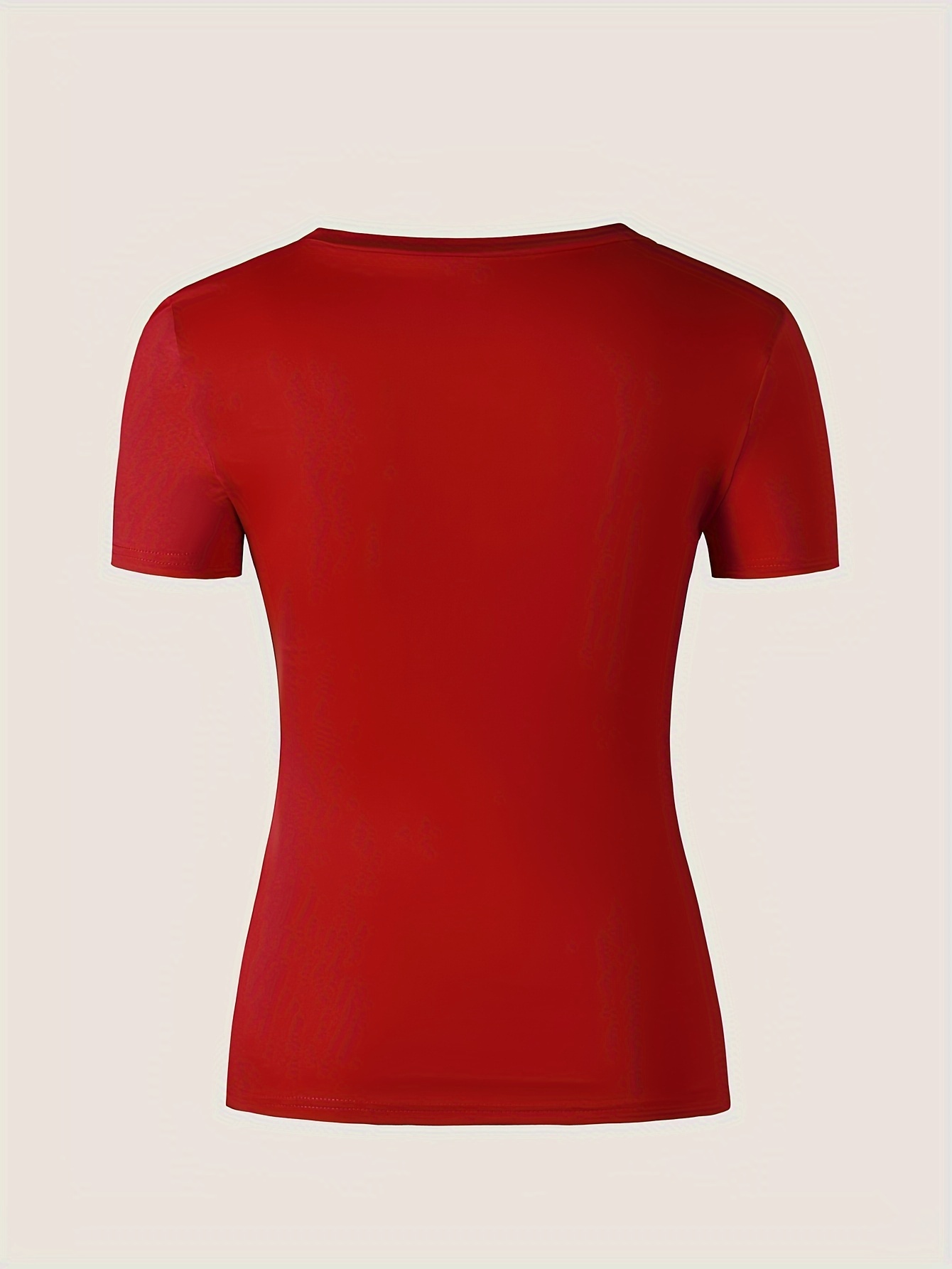 Slim V Neck T-Shirt, Solid Color Short Sleeve T-Shirt For Spring & Summer, Women's Clothing