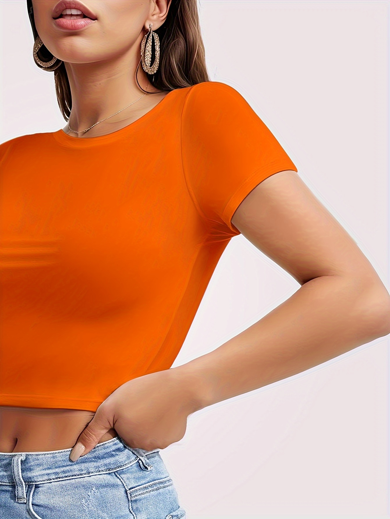 Womens Short Sleeve Crop Top Crew Neck Y2K Shirt Sexy Slim Fitted Casual Base Layer Soft Workout Shirt Going Out Tops