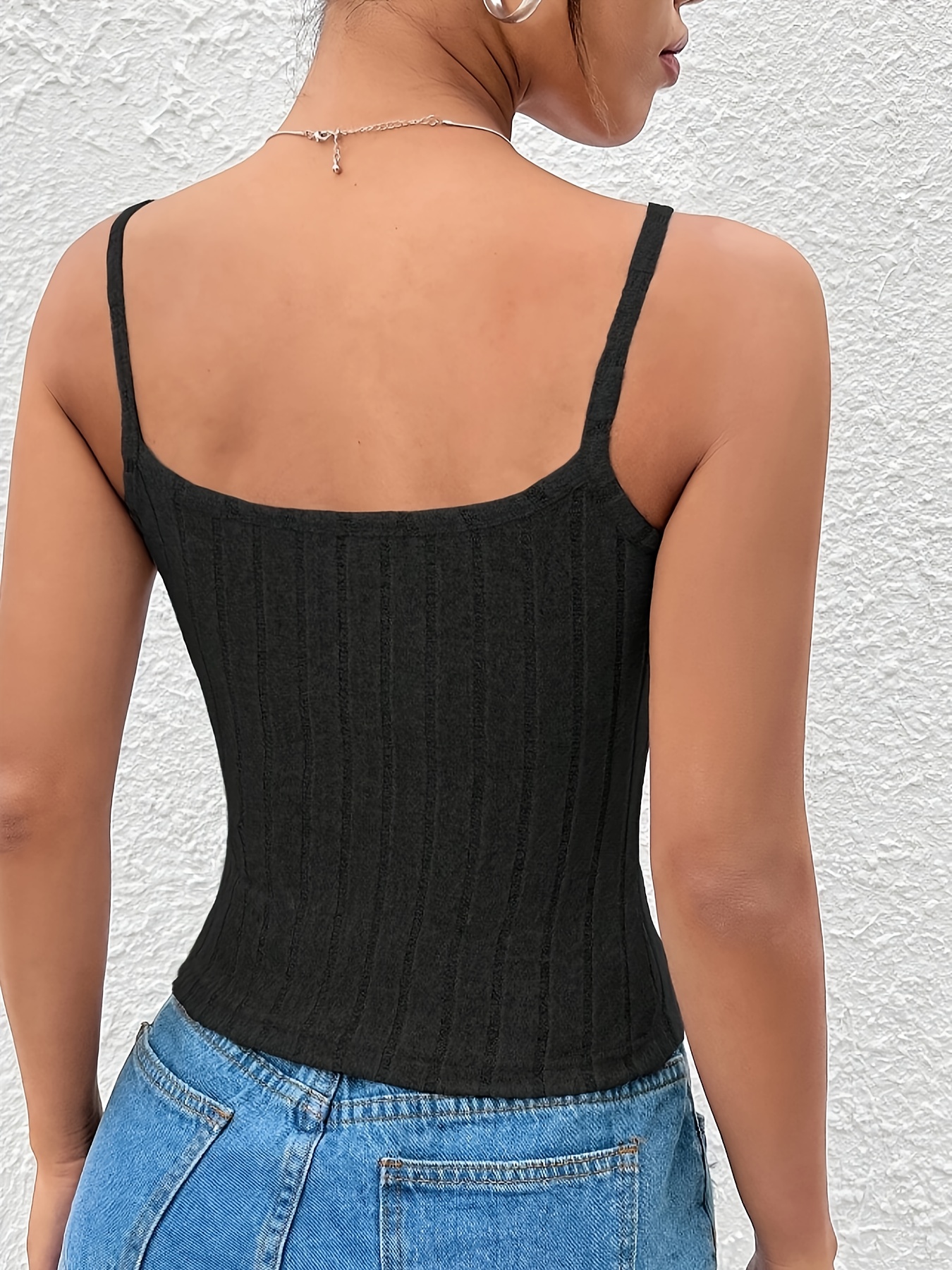 Chic Ribbed Cami Top - Sleeveless, Slim Fit Design - Versatile Spring\u002FSummer Wardrobe Essential