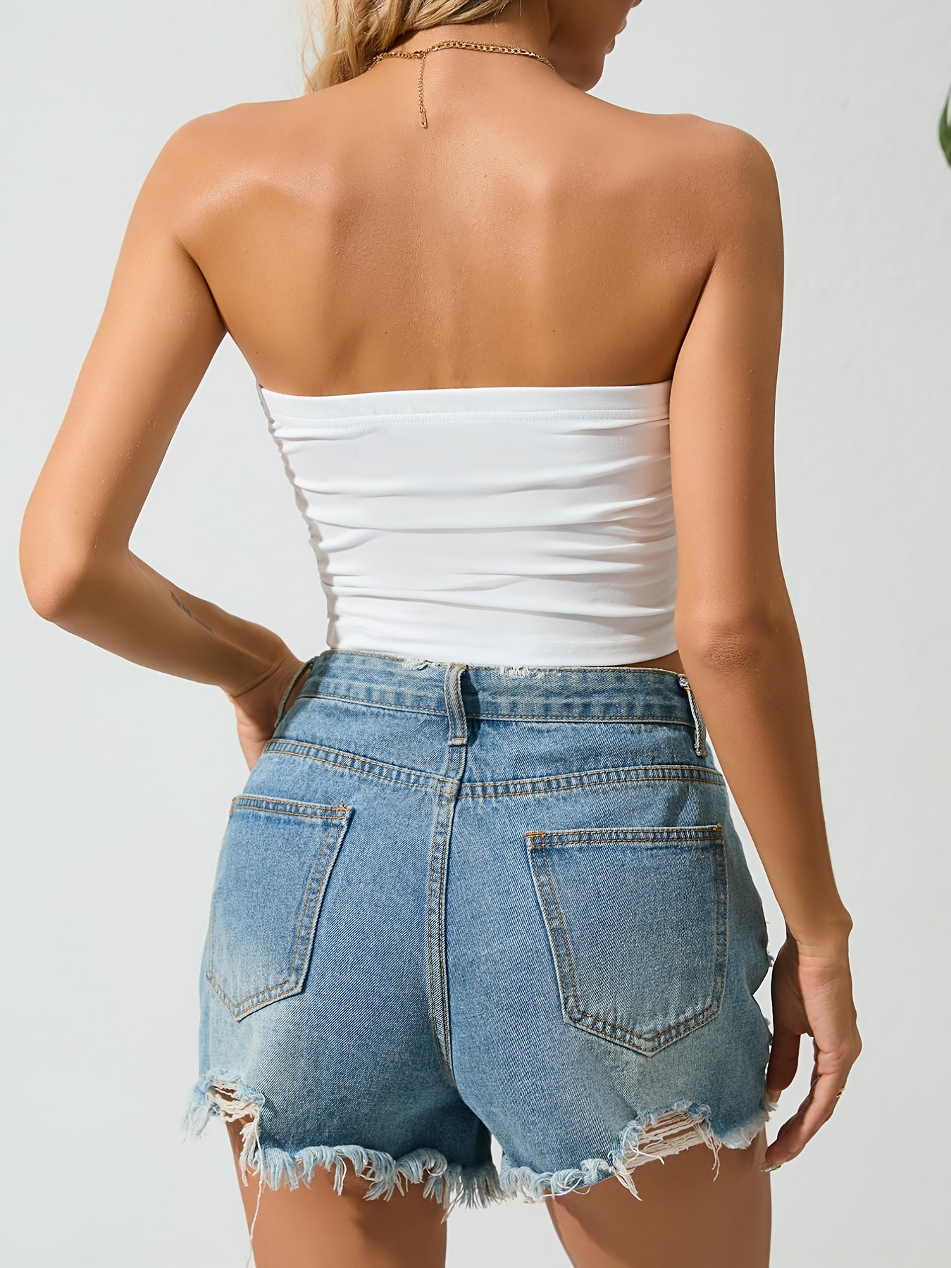 Y2K-Inspired Solid Ruched Crop Tube Top - Strapless, Stretch-Fit Design Perfect for Summer Casuals - Women's Trendy Fashion Wear