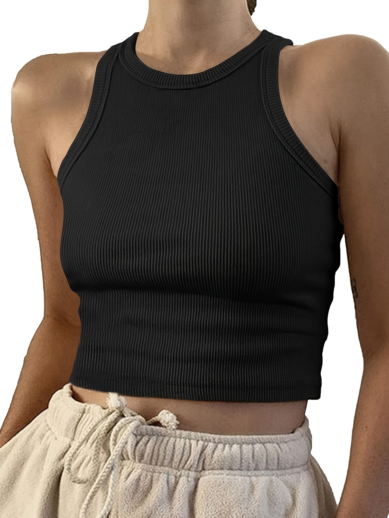 Womens Solid Color Lightweight Crop Tank Top - Breathable & Slim Fit - Versatile Summer Fashion for Casual Wear