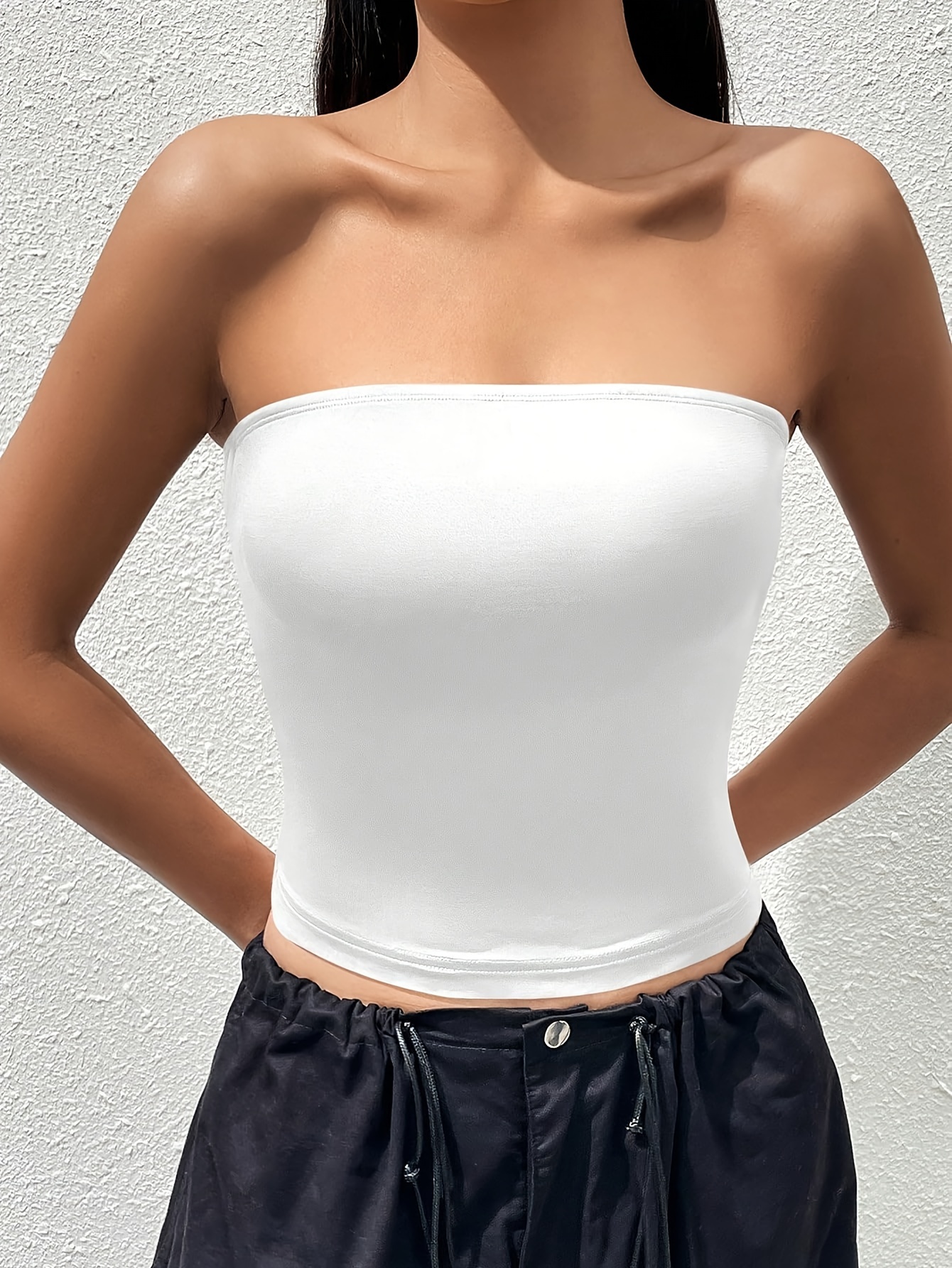 Chic Solid Color Slim Fit Tube Top - Comfortable Sleeveless & Strapless Design - Perfect for Summer & Spring - Womens Casual Everyday Wear