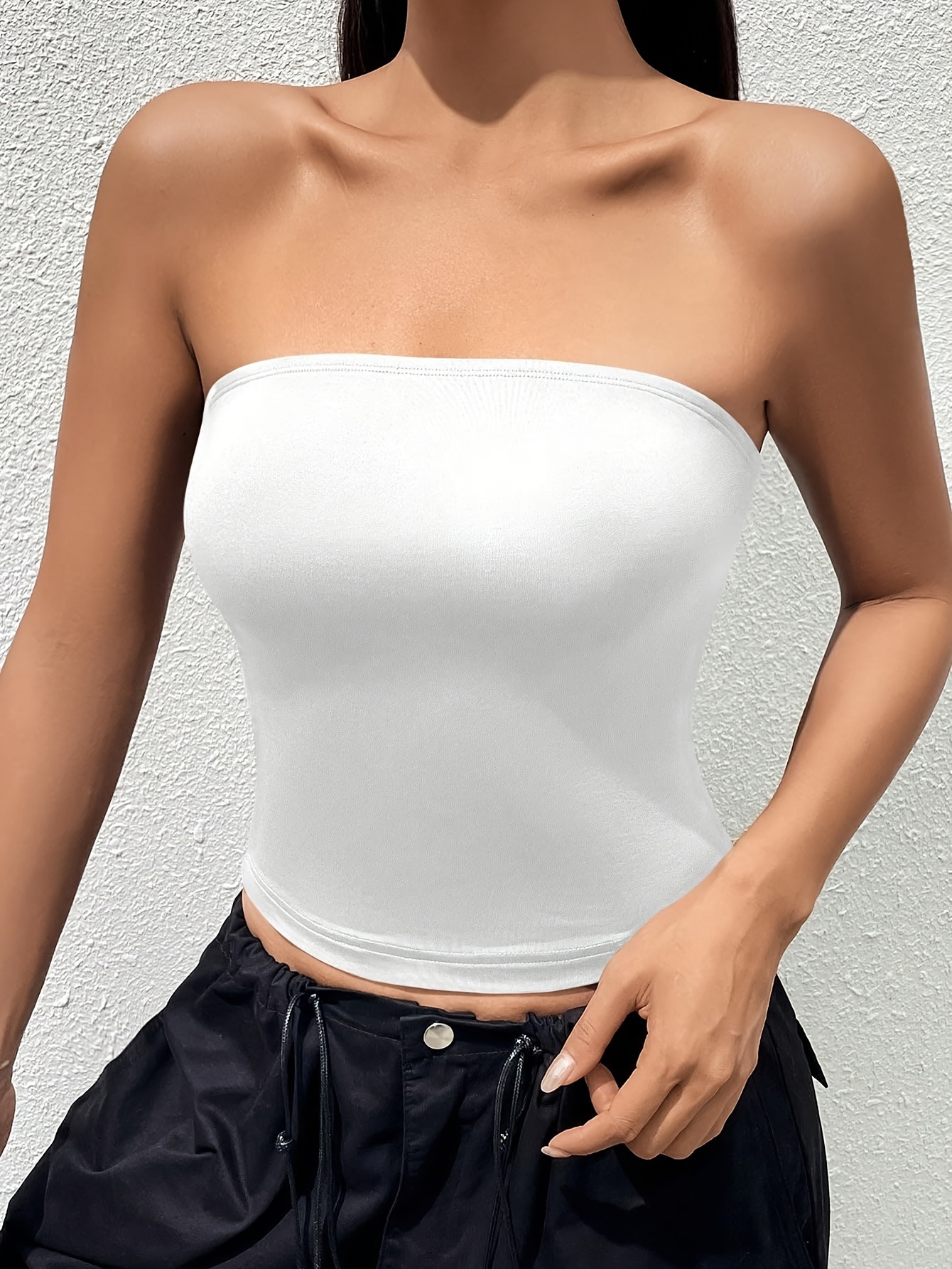 Chic Solid Color Slim Fit Tube Top - Comfortable Sleeveless & Strapless Design - Perfect for Summer & Spring - Womens Casual Everyday Wear