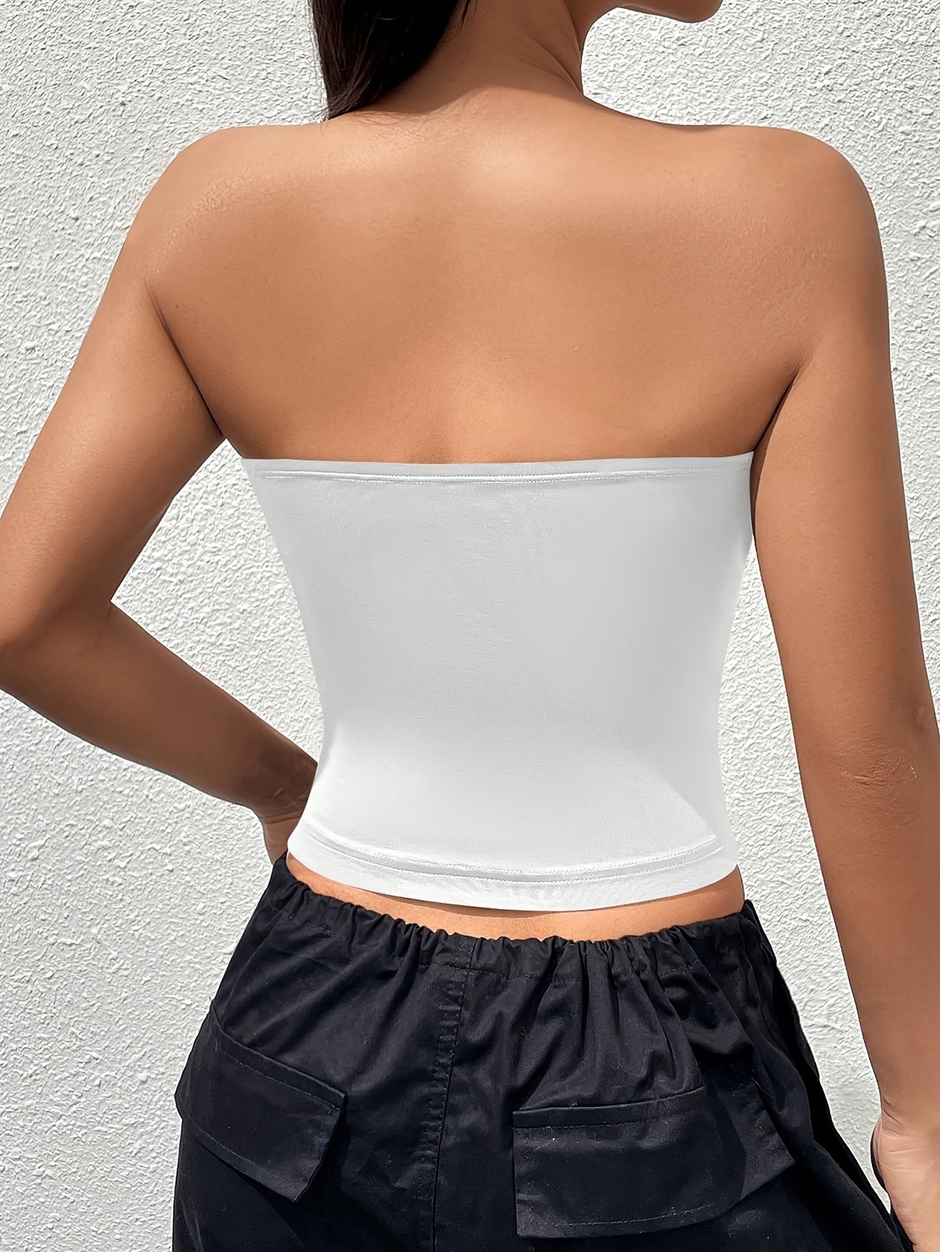 Chic Solid Color Slim Fit Tube Top - Comfortable Sleeveless & Strapless Design - Perfect for Summer & Spring - Womens Casual Everyday Wear