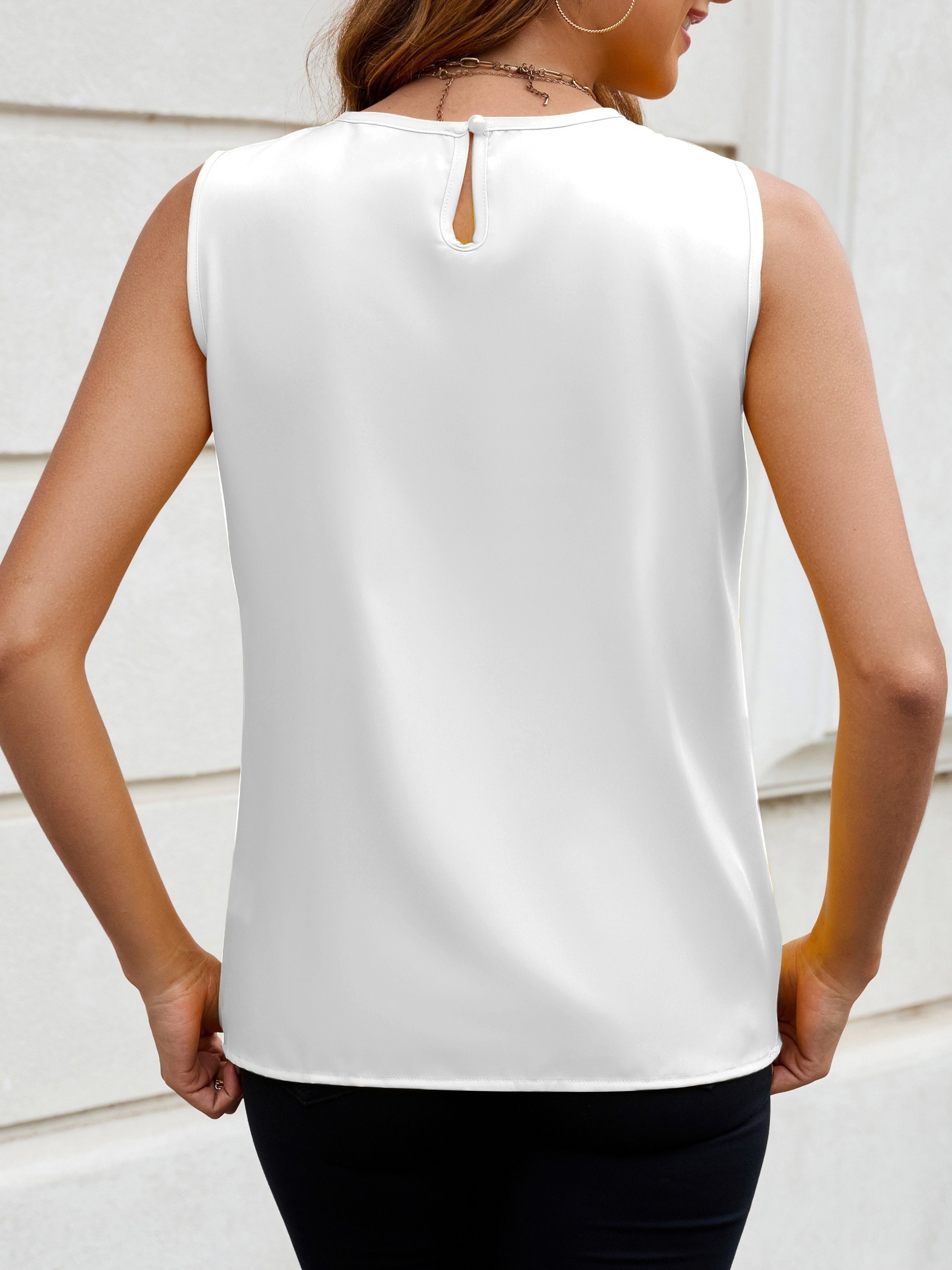 Chic Ruched Tank Top for Women - Elegant Sleeveless Crew Neck, Ideal for Spring & Summer Wear